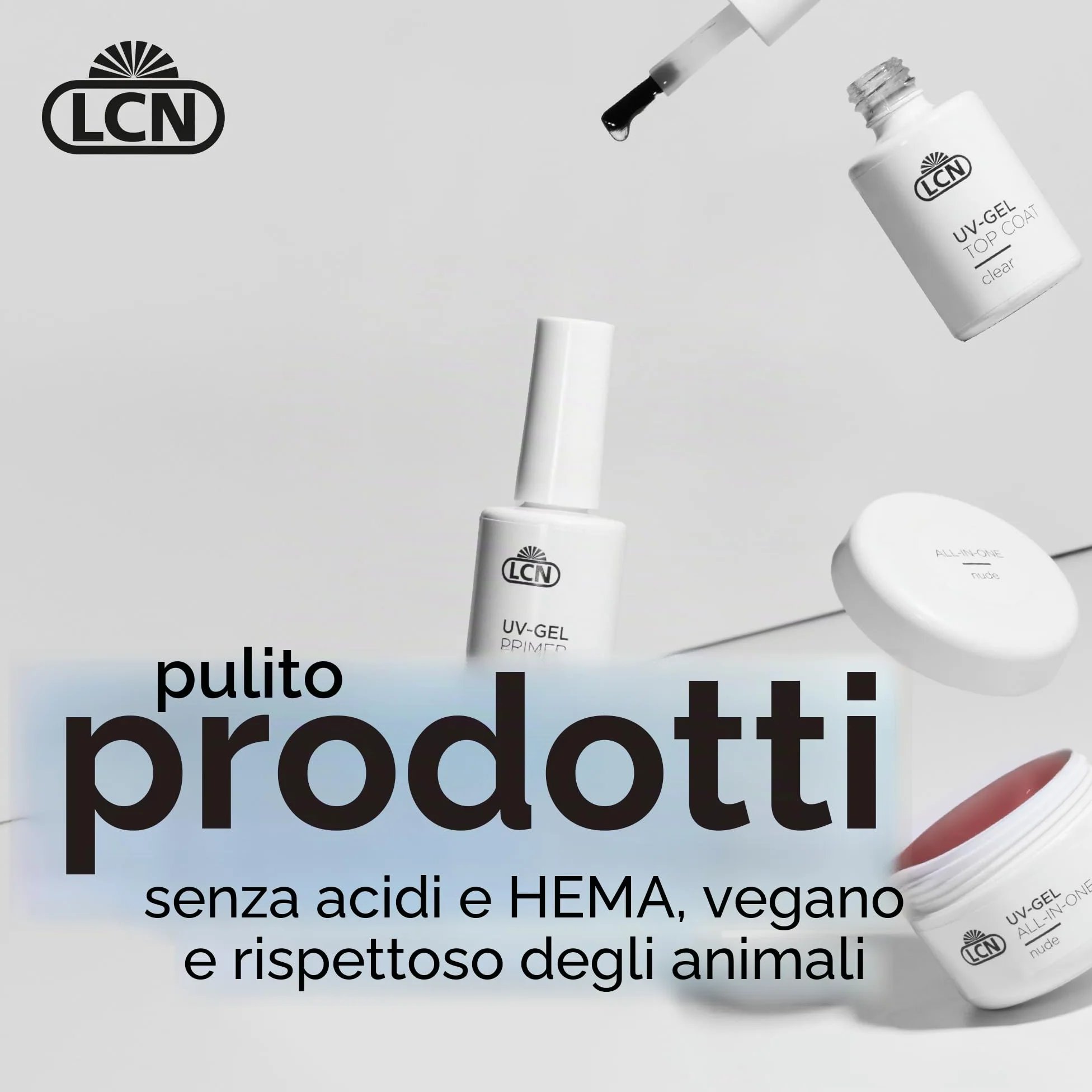 LCN Set di base in gel UV, set per nail art per principianti per unghie in gel, pacchetto completo per unghie perfette, con lampada LED UV, vegano, privo di acidi e HEMA