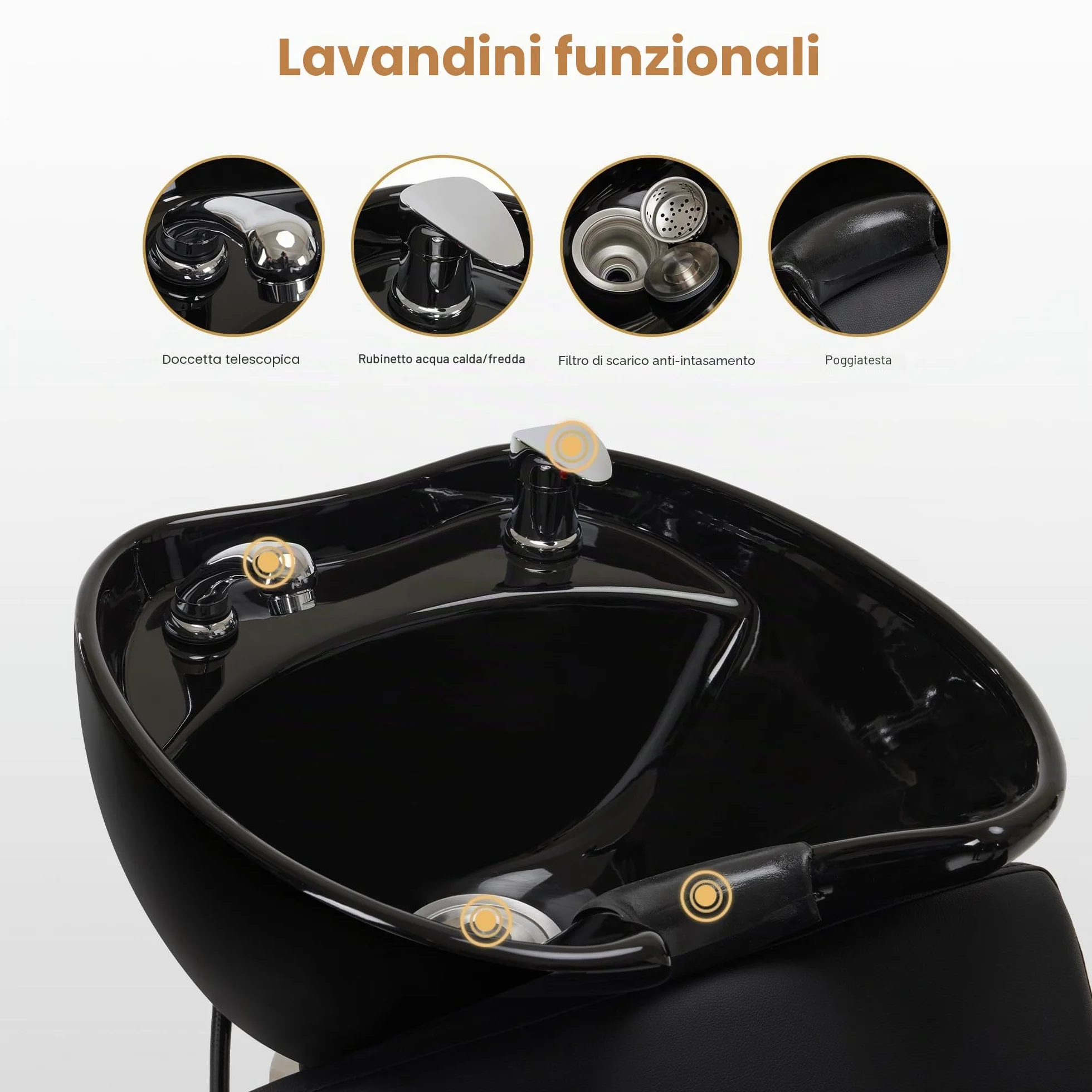 Barberpub Poltrona da Parrucchiere con Lavabo, Poggiapiedi Pieghevole, Lavabo da Parrucchiere in Ceramica Regolabile, Poltrona da Parrucchiere per Salone W8675 (nero)