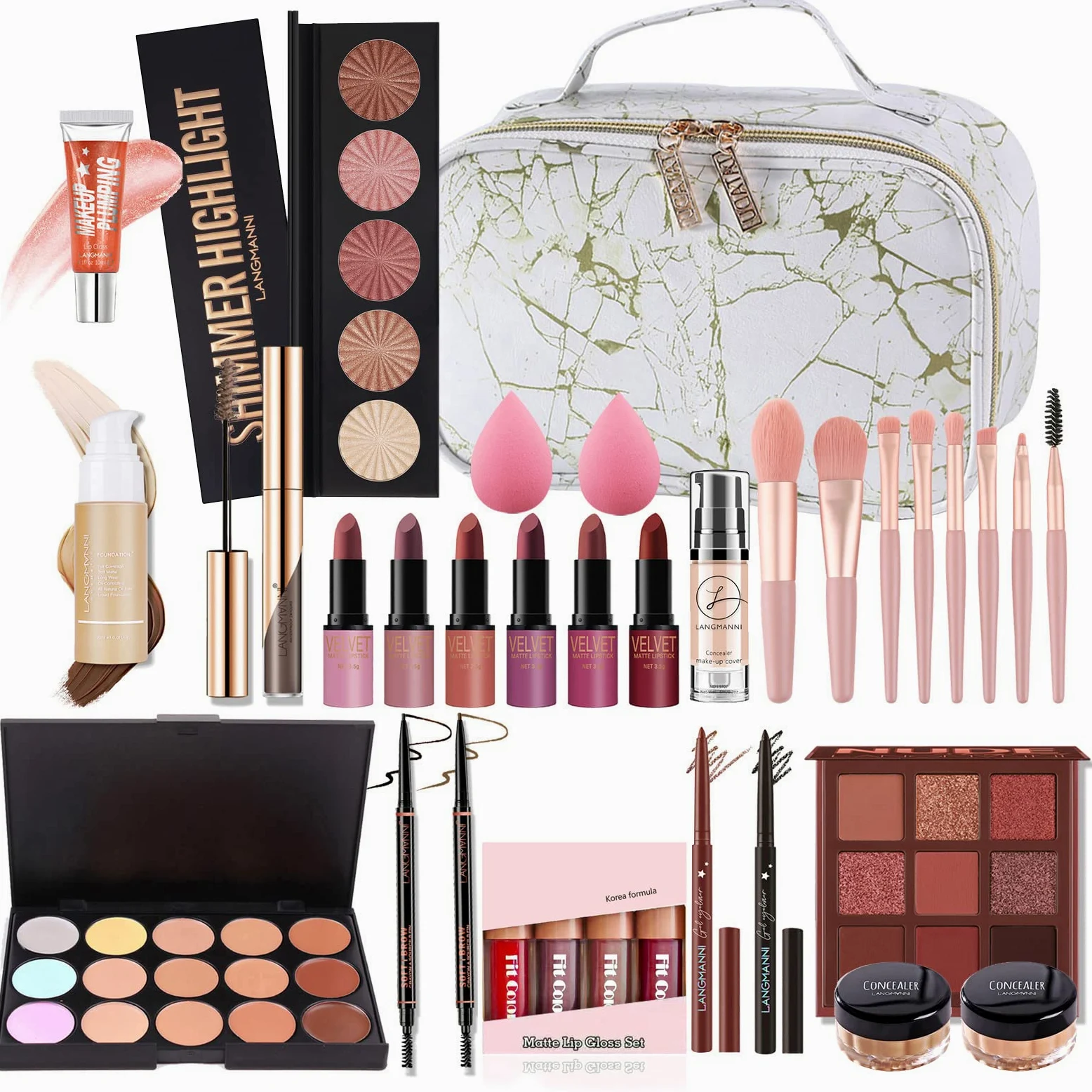 All in One Make Up Set Trucco Da Donna, Kit Starter Kit Multifunzione Cosmetico Trucco Con Palette di Ombretti, Rossetto, Eyeliner, Mascara, Pennello per Donne Ragazze