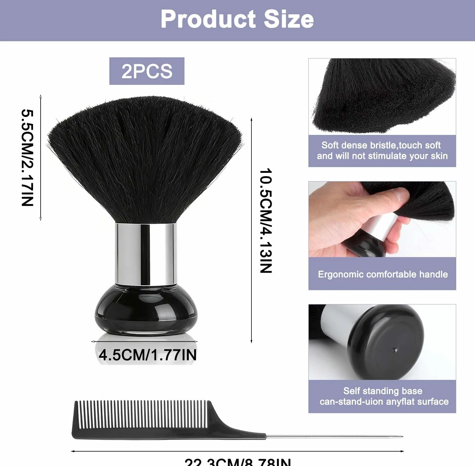 2 Pezzi Spazzola Collo Parrucchiere, Spazzola Capelli Professionale Pennello Collo Barbiere, Spazzola Morbida Alta Densità Per Taglio Capelli Rasatura Pulizia Salone Nero