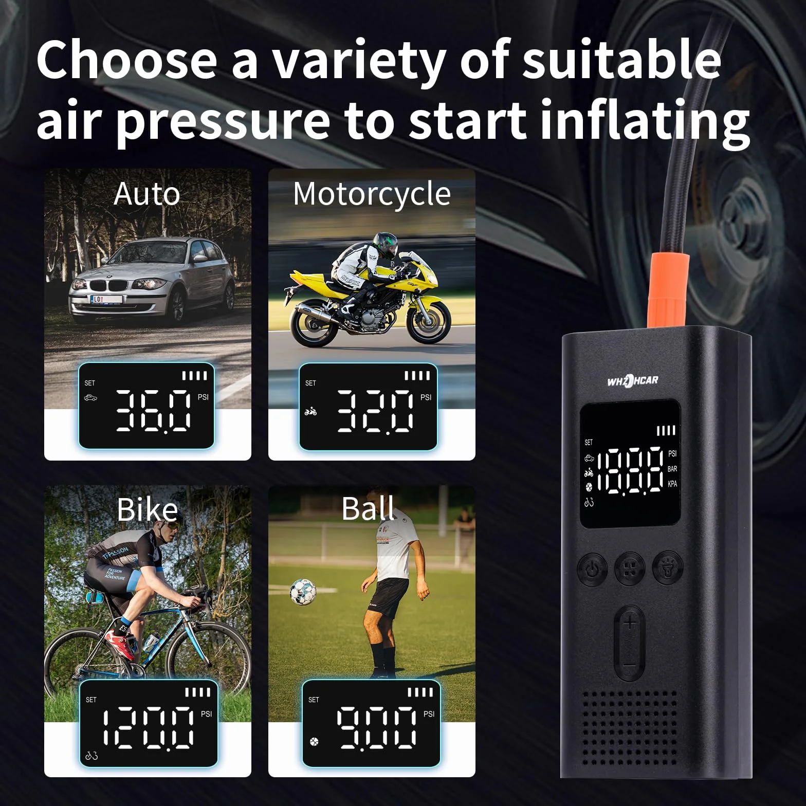 Compressore Aria Portatile Auto 6000mAh 150PSI Mini Compressore Portatile per Auto con Display Digitale e Luce LED Pompa Elettrica per Bicicletta, Auto, Moto, monopattino, Palloni