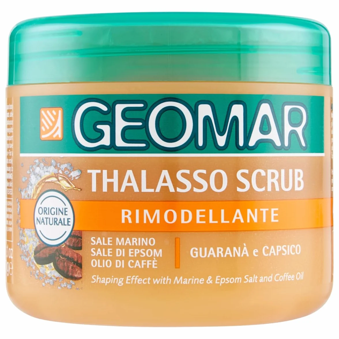 GEOMAR Thalasso Scrub Corpo Rimodellante Sale Marino Sale di Epsom Olio di Caffè Estratti di Guaranà e Capsico Made in Italy 600 g