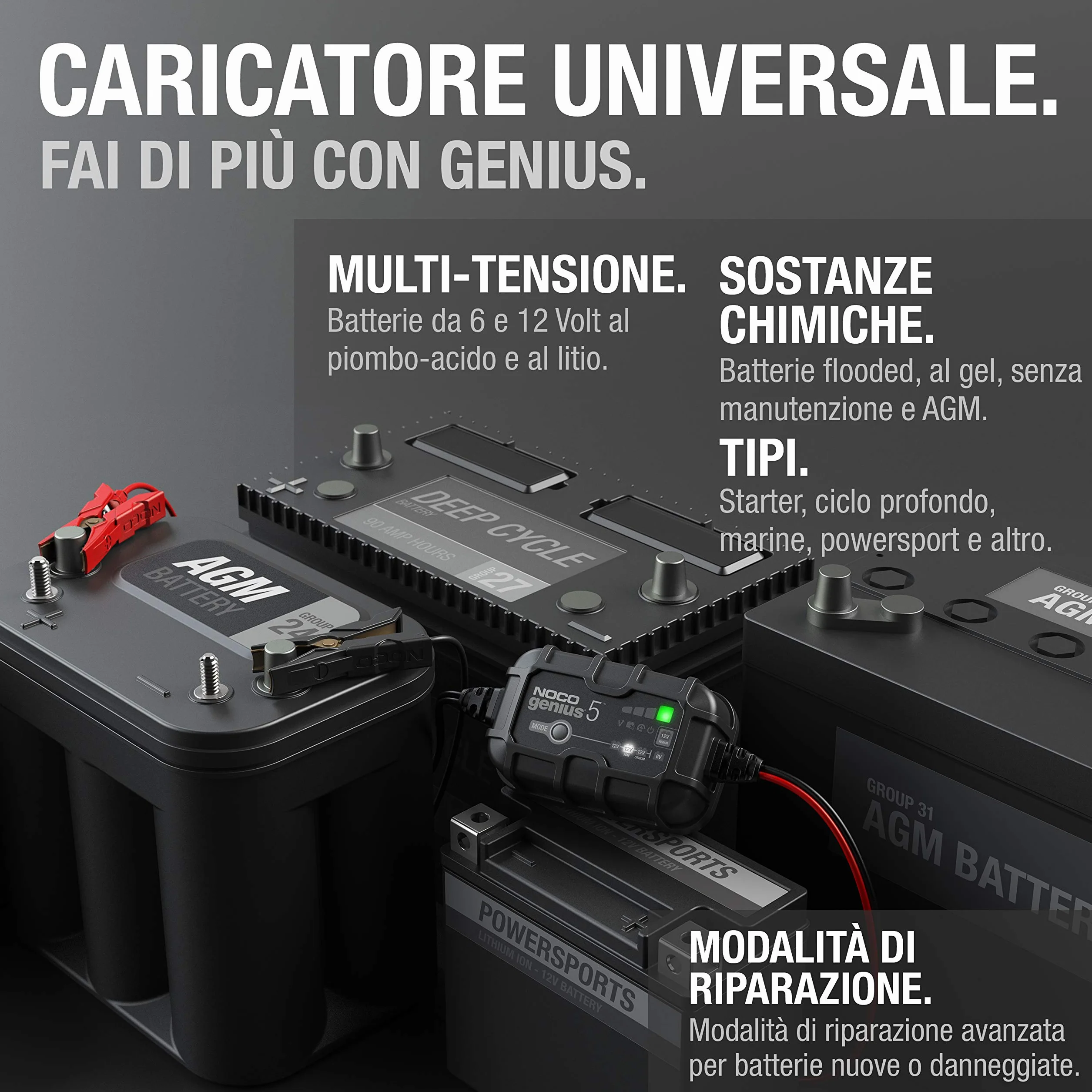 NOCO GENIUS5 Caricabatterie Intelligente 5A 6V/12V Mantenitore di Carica Desolfatatore