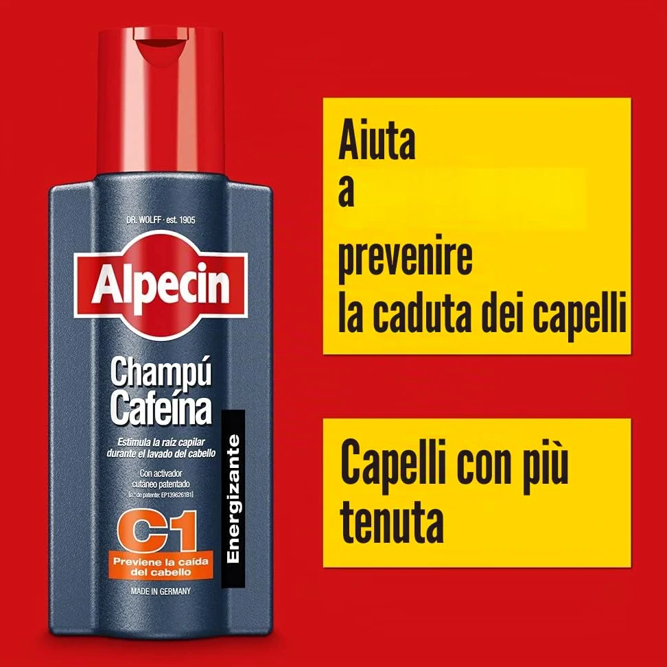 Alpecin Shampoo alla Caffeina C1 3x 250 ml | Shampoo anticaduta uomo con caffeina | Trattamento per la caduta dei capelli