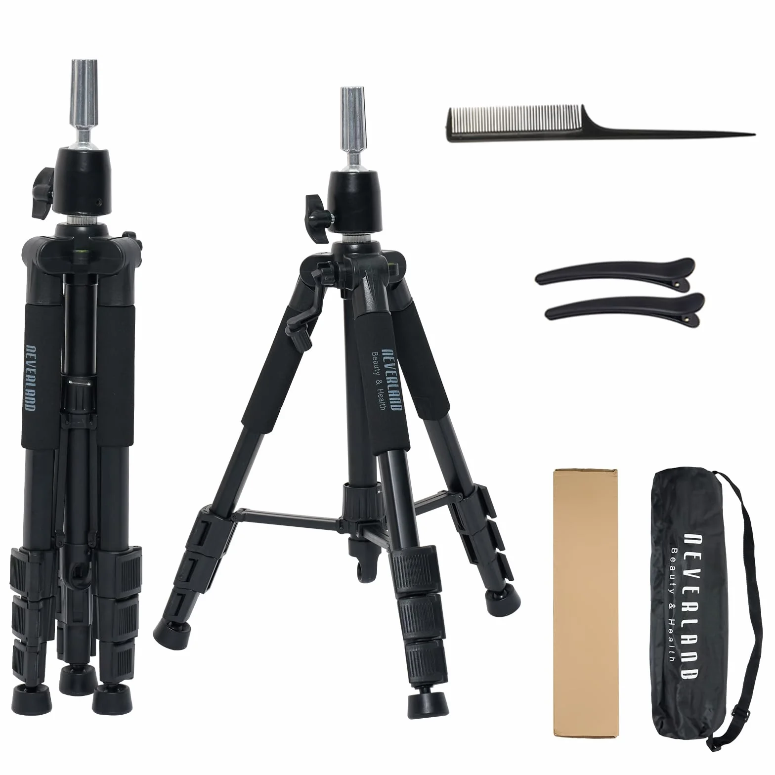 Supporto per parrucca da 52" (132cm), con base antiscivolo, supporto per parrucca regolabile ad alta resistenza, con ganci, per manicomio, con set di pin, per parrucca, pettine per capelli