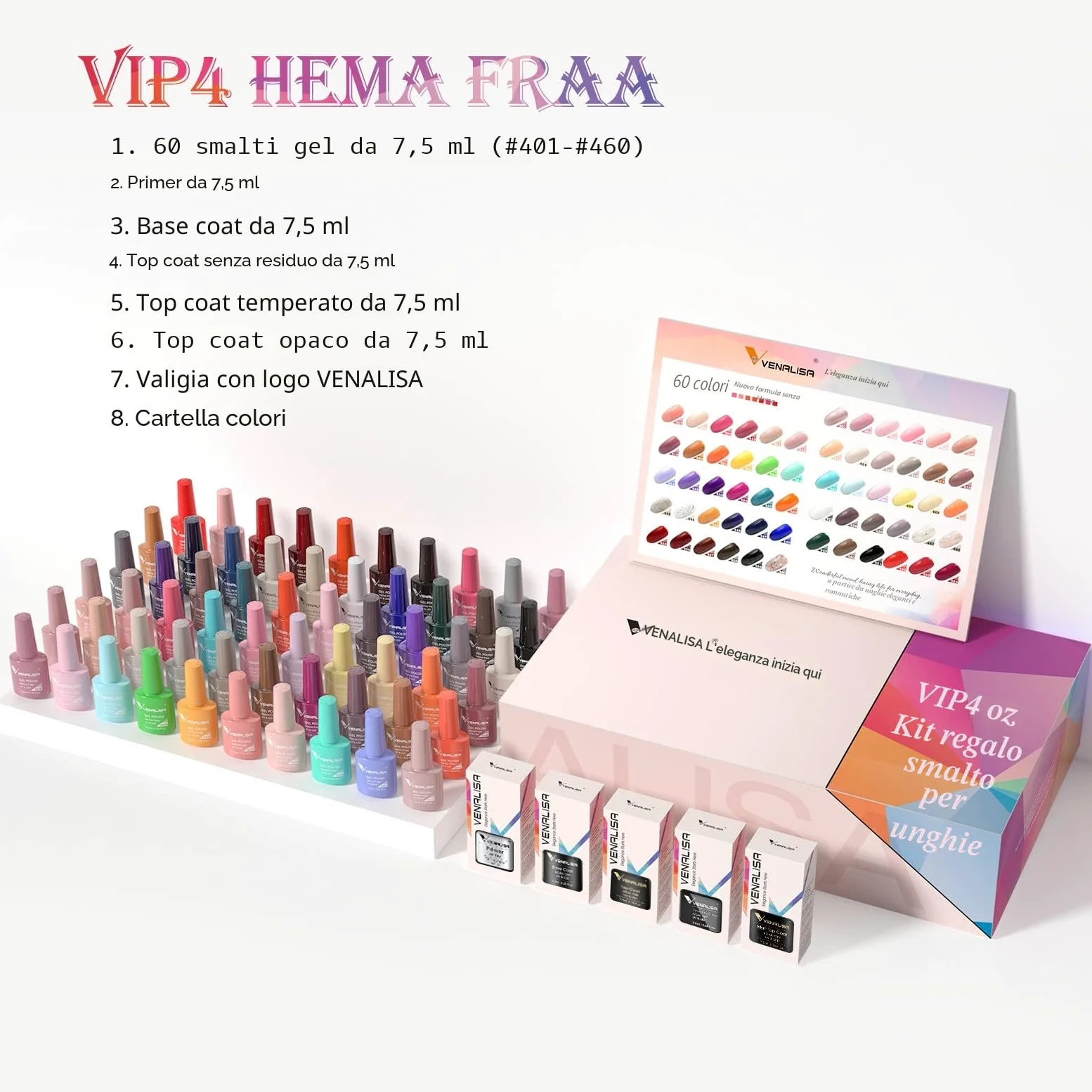 VENALISA, set di smalti UV, gel 65 colori con top coat & base primer per unghie in studio nail art, manicure