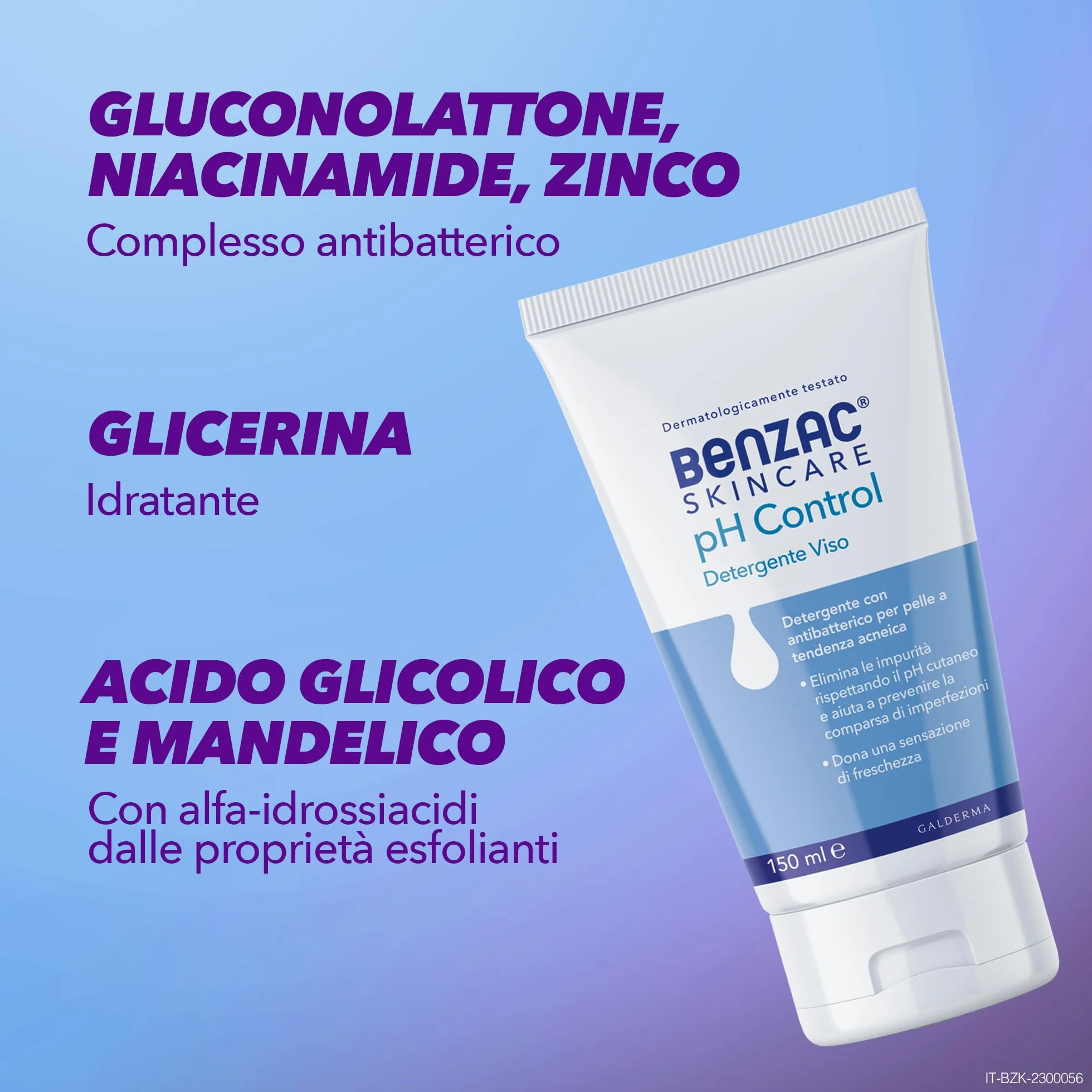 Benzac Skincare pH Control, Detergente Viso, Anti Acne, con Antibatterico, Elimina le Impurità e Rispetta il pH Cutaneo, con Gluconolattone e Zinco