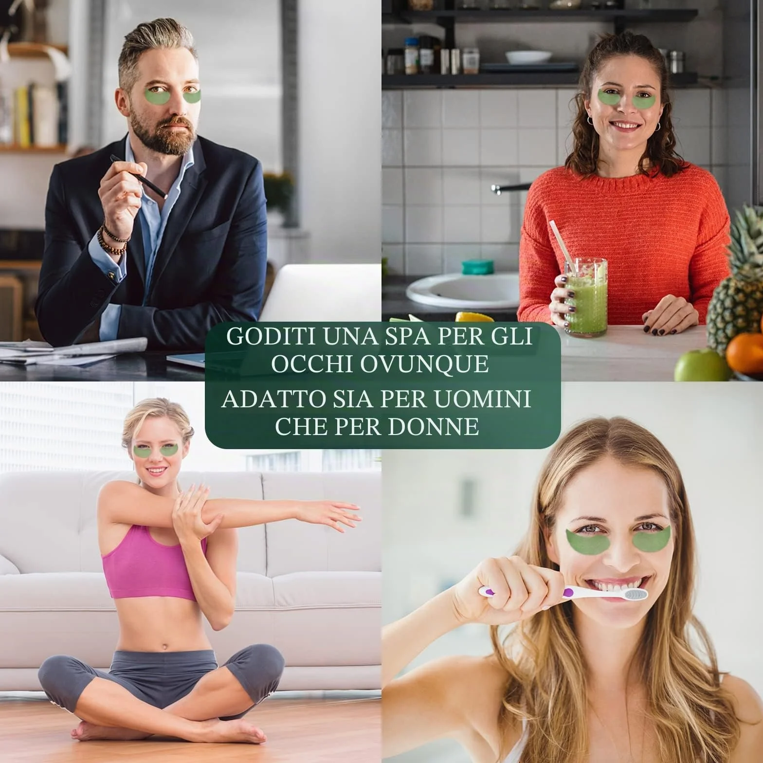 Collagene Patch Occhi al Tè Verde, Patch Occhiaie e Borse, Anti Rughe, Rimuovi Borse e Puffiness, Idrata Anti-Età, 30 Paia