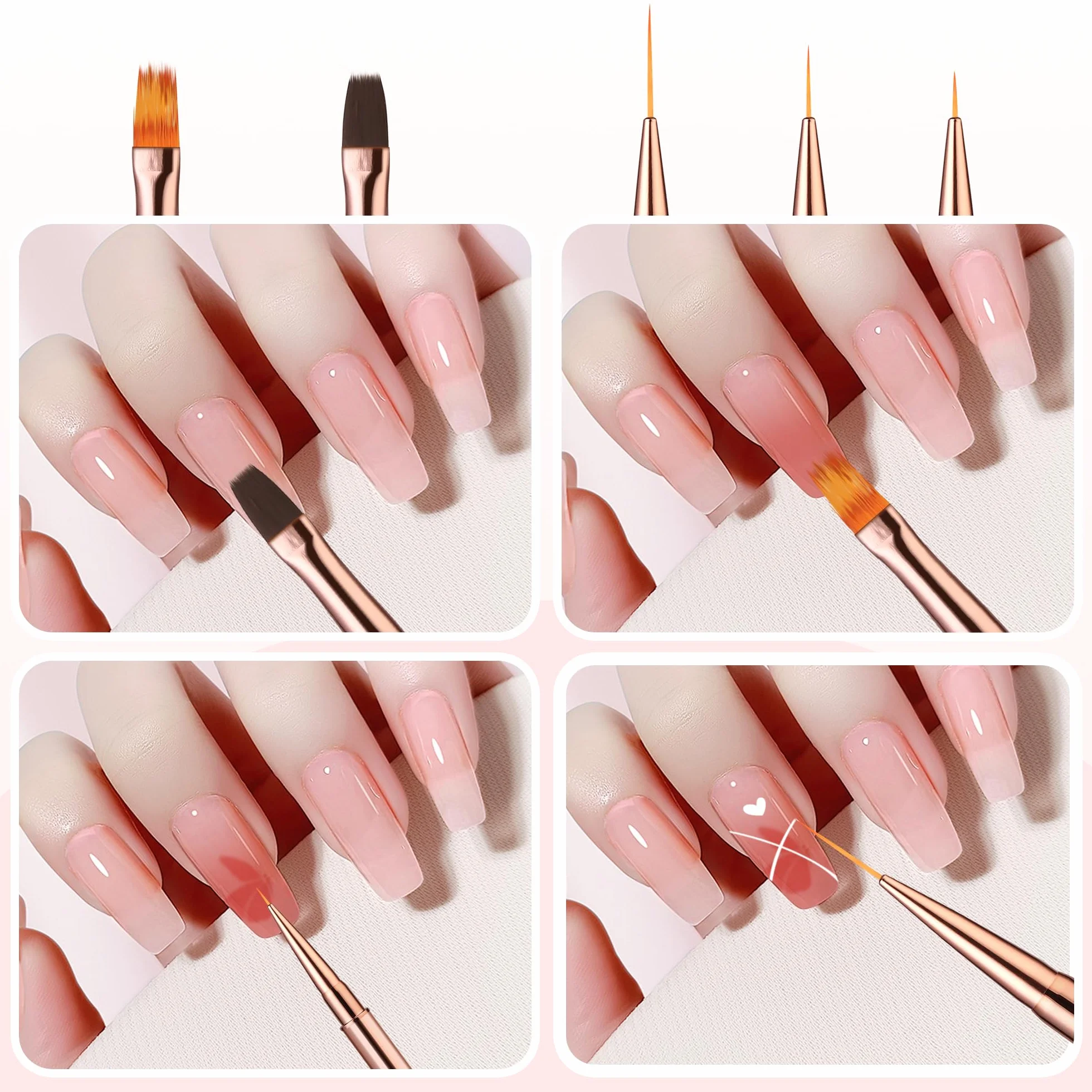 5 Pennelli Professionali per Nail Art in Set per Ricostruzione Unghie con Gel e Acrigel | Strumenti per Design Dettagliati e Semipermamente