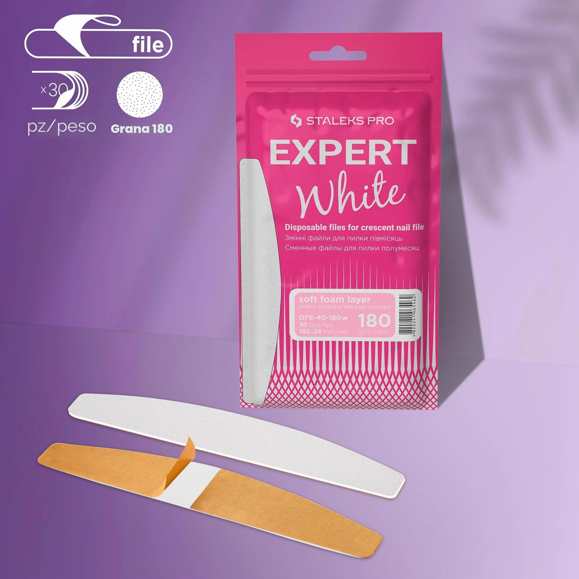 STALEKS PRO Expert 40 lime per unghie monouso autoadesive bianche 30 pezzi grana 180