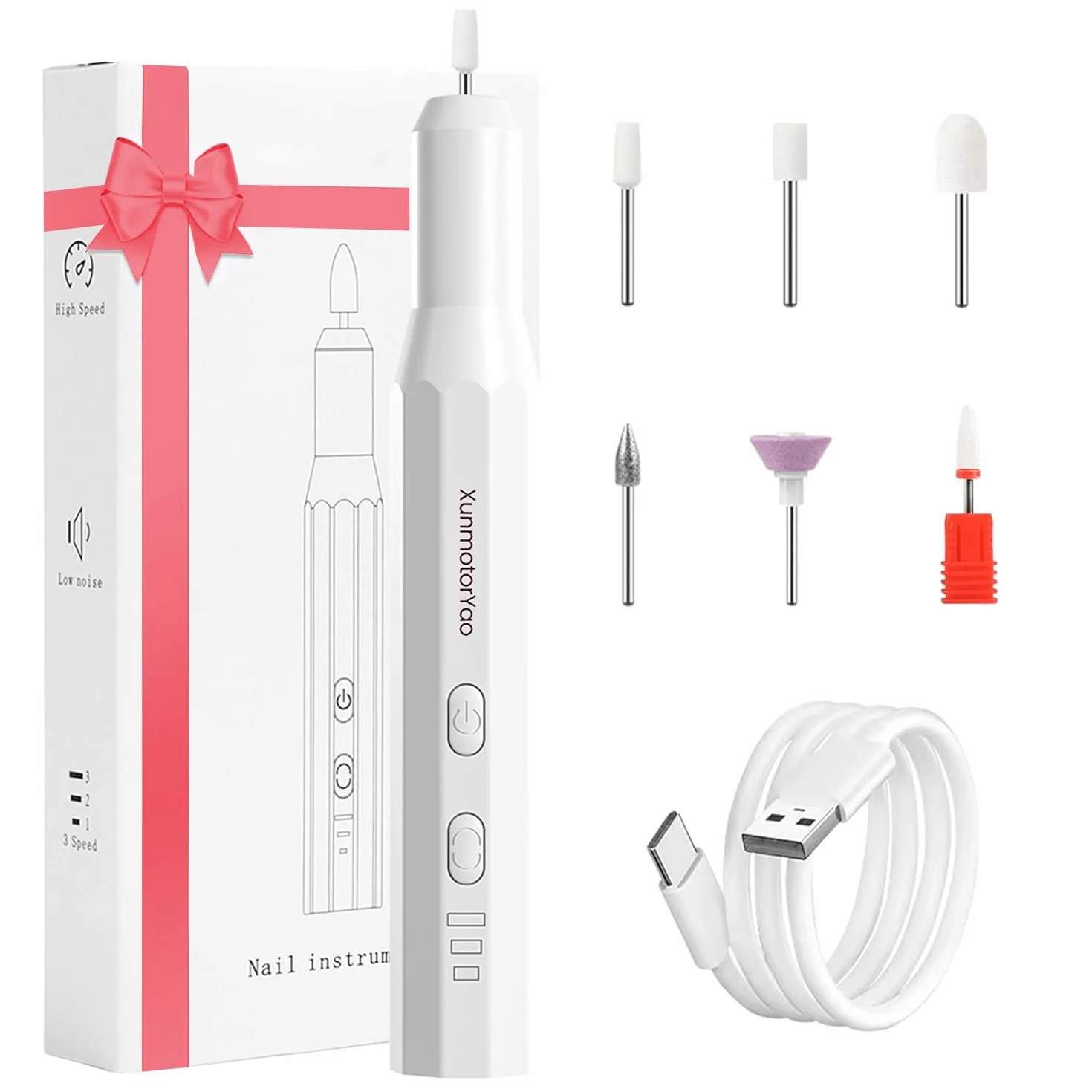 Fresa per Unghie Professionale Elettrico Manicure Pedicure Set Lima Trapano Chiodo Bianco