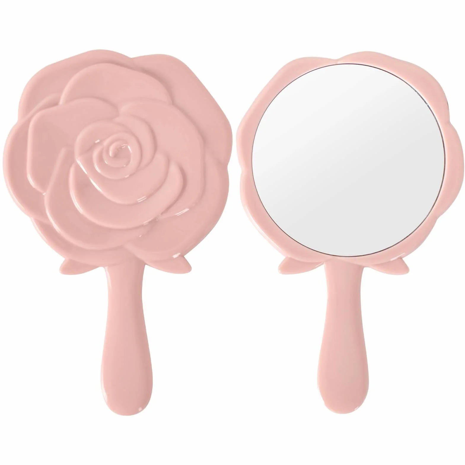 Specchio Portatile a Forma di Rosa, Specchio da Tavolo con Manico, Specchio da Viaggio per Casa e Viaggi, Rosa