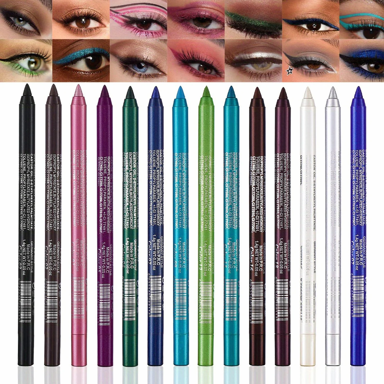 Waterproof Colored Eyeliner Pencil Set, 6/14 Pack Gel Eye Liners with Metallic & Shimmer Finish, Smudge-Proof Long-Lasting Makeup for Daily & Party Looks (C)