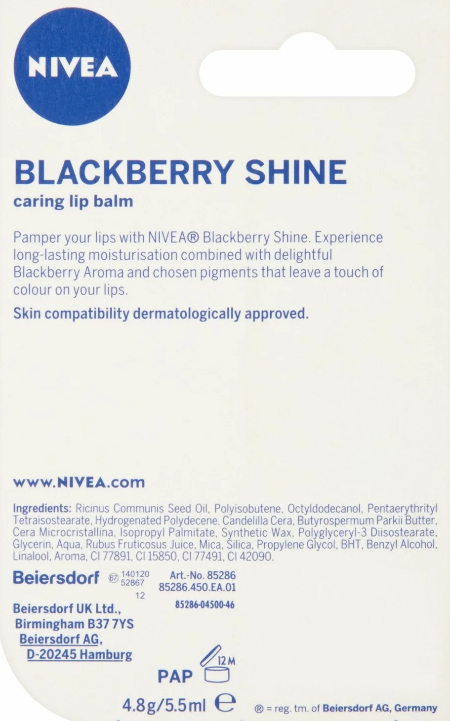 Nivea Shine Caring balsamo per le labbra, 4.8 g, Blackberry, confezione da 12