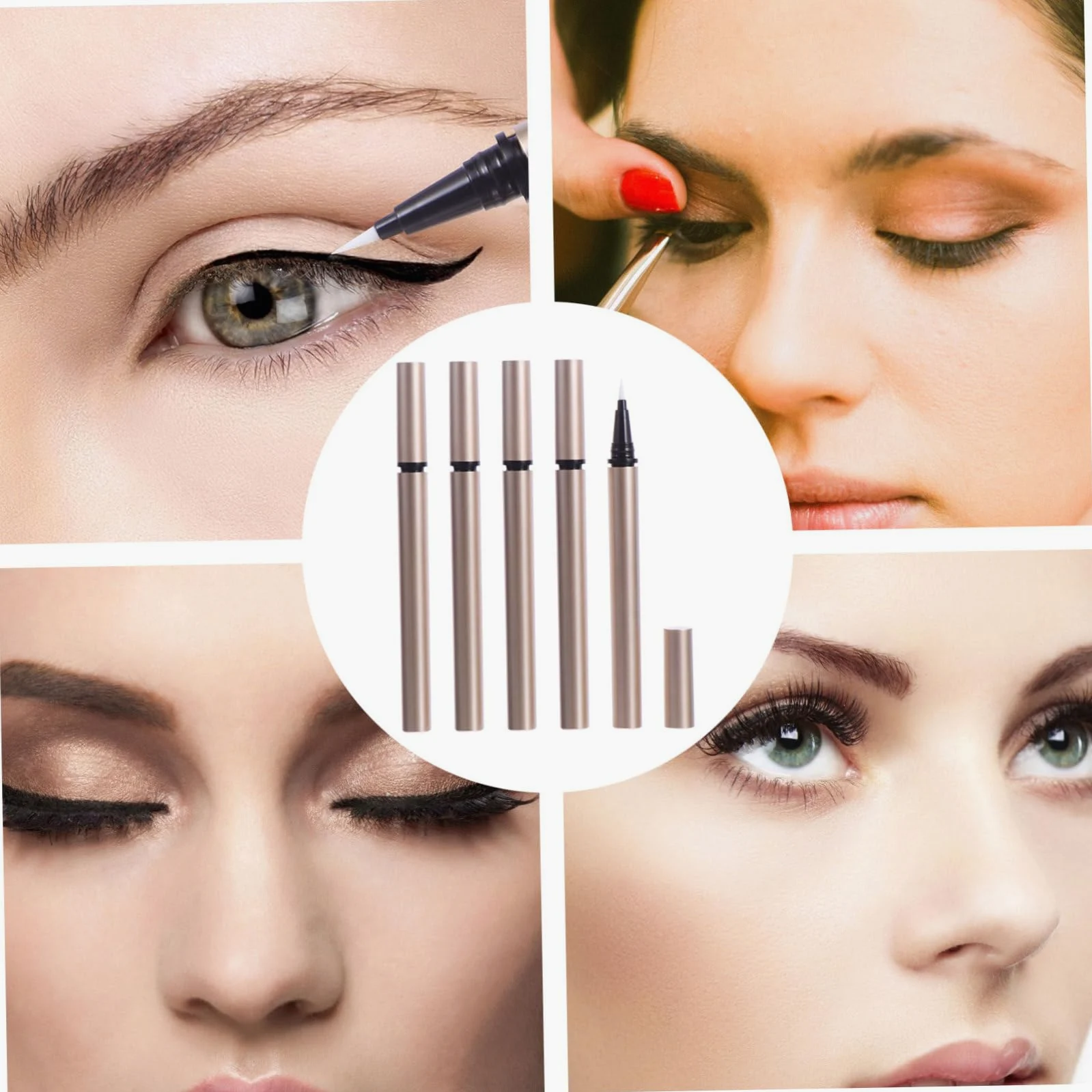 Tubo Eyeliner Ricaricabile 1ml in Plastica Oro, 5 Pezzi | Formato Compatto da 1ml, Confezione da Cinque, Adatto a Grossisti Cosmetici e Mercati, Portatile