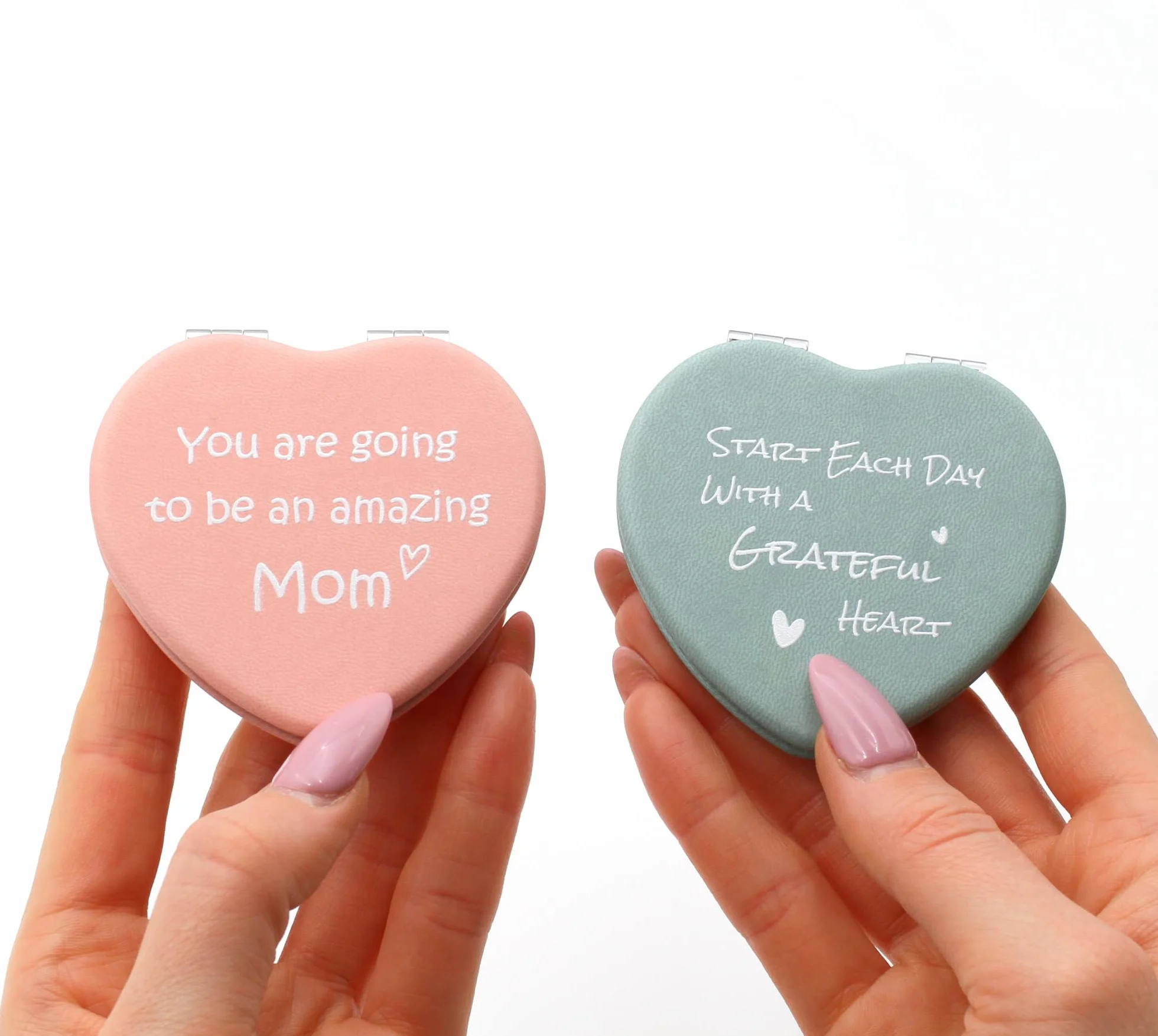 Specchietto Compatto Cuore Personalizzato Mirror Specchio Trucco da Borsa con Testo Rosa