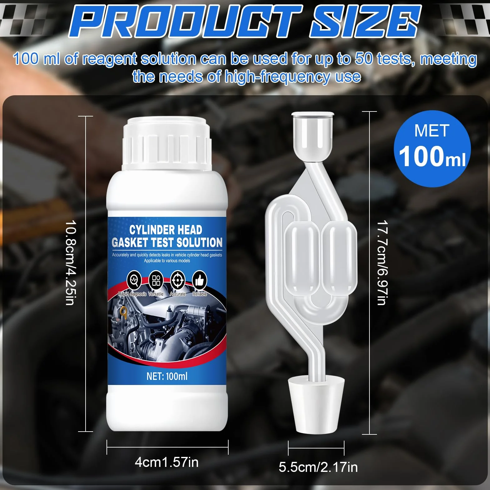 Tester di Guarnizione a Testa Cilindrica CO2 - Kit Universale Rilevatore di Perdite CO₂ per 50 Test Auto Moto