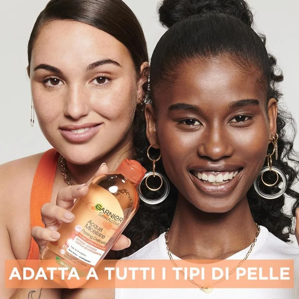 Garnier SkinActive Acqua Micellare Tutto-in-1, Peeling Delicato, Esfoliante, Per Tutti i Tipi di Pelle, Senza Risciacquo, Formula Vegana e Ipoallergenica, 400 ml