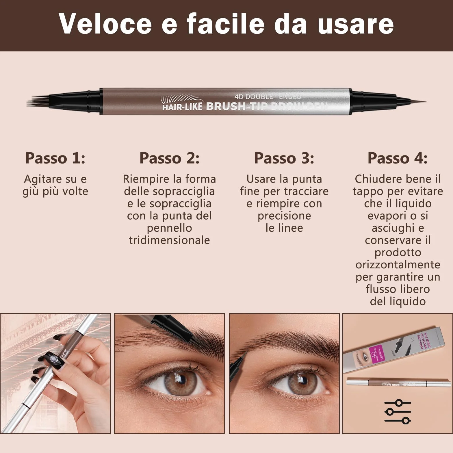 Erinde Matita Sopracciglia a Doppia Punta, Penna Sopracciglia Effetto Pelo 4D con Due Punte, Impermeabile e Anti-Sbavatura, a Lunga Durata, Riempimento Facile, Sopracciglia Naturali Effetto Pelo 02#