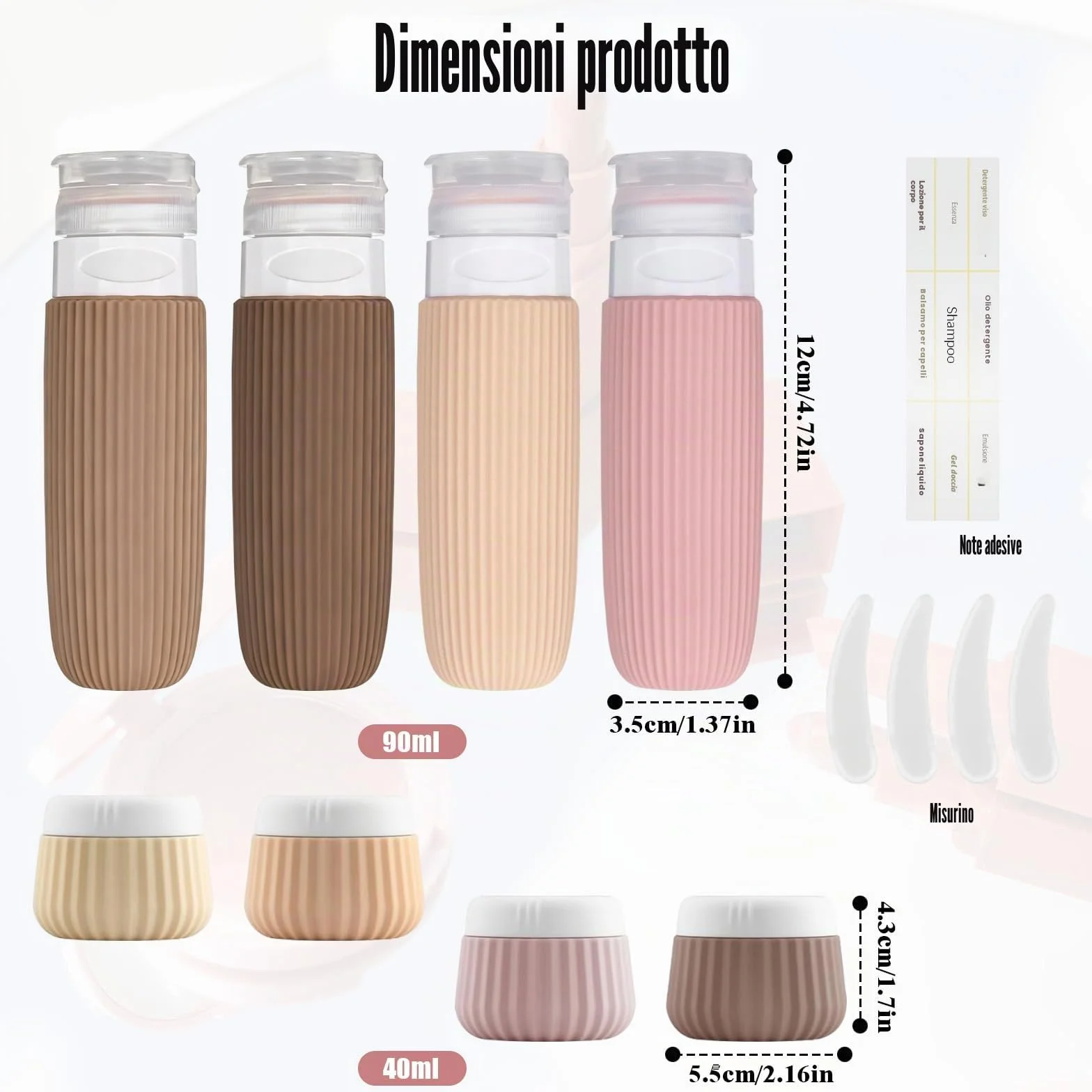 Bottiglie da Viaggio in Silicone 13 Pezzi, Contenitori Riutilizzabili con Etichetta e Borsa Trasparente per Shampoo, Lozione, Creme