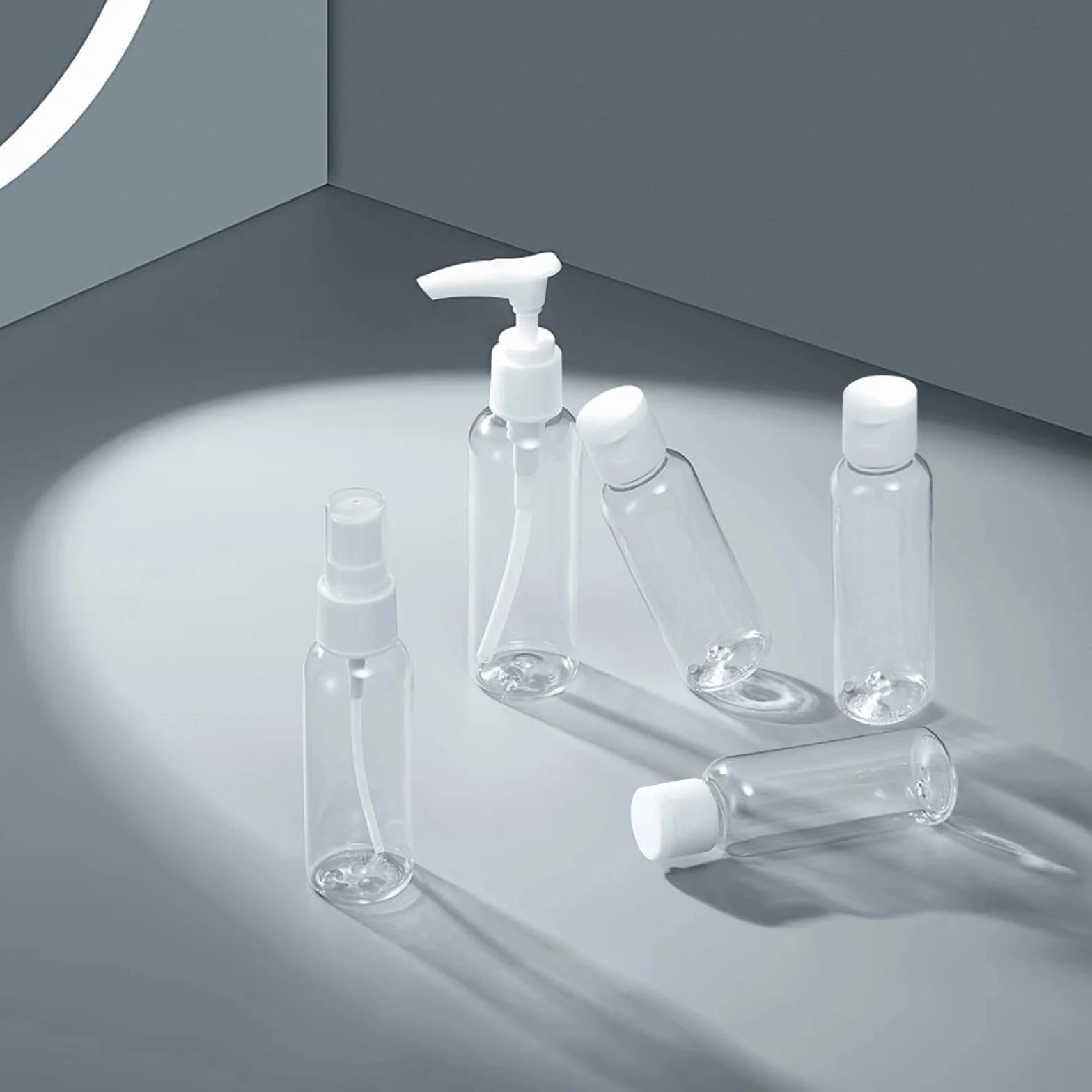 KEYRI 5 Pezzi 100ml Contenitori da Viaggio per Liquidi Bottigliette da Viaggio Set per Aereo Kit da Bottiglie da Viaggio con Trasparente Volo Borsa da Toilette Set da Viaggio per Cosmetici, FDA (Nero)