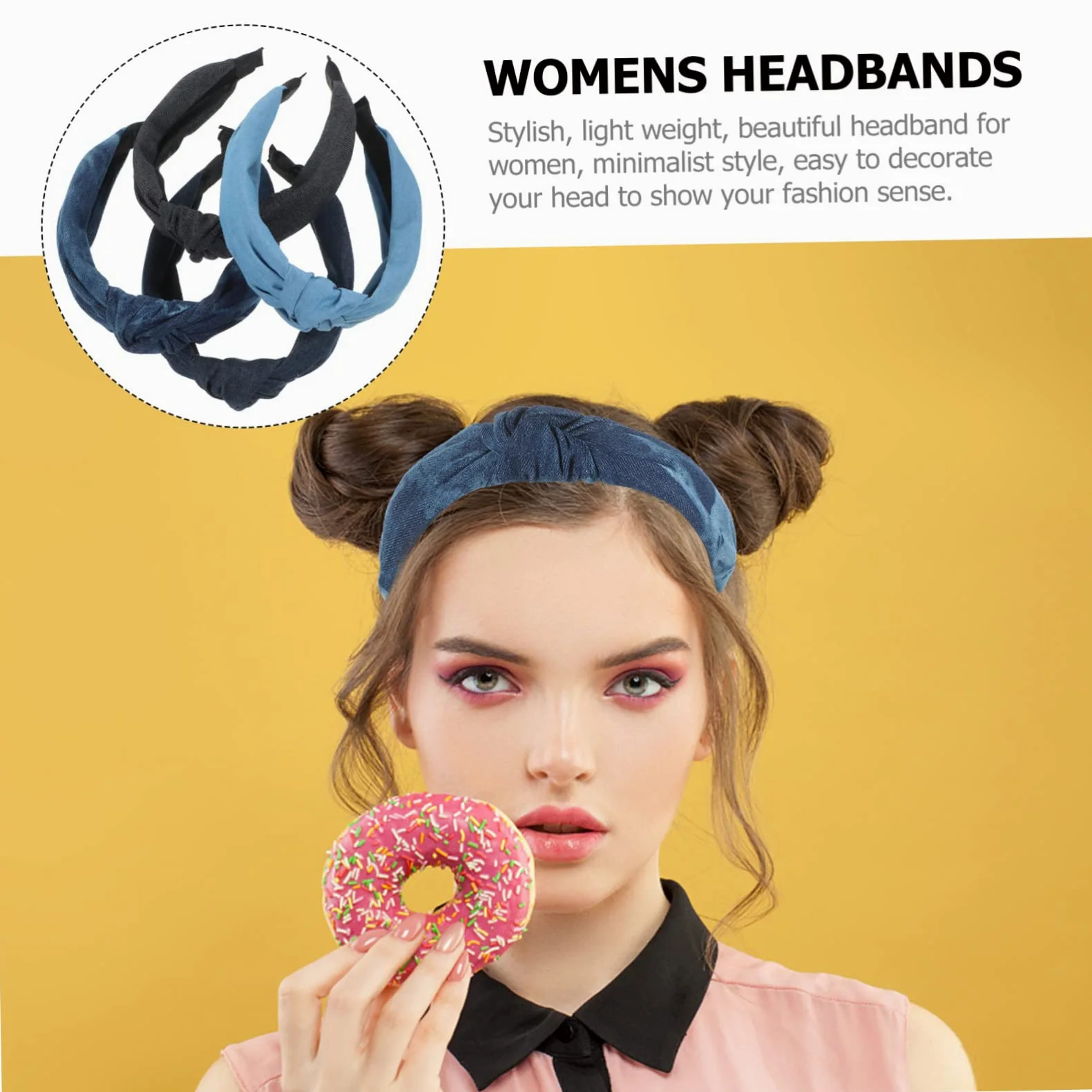 FRCOLOR 8pezzi Fasce Con Nodo Denim Per Donne Accessori Eleganti Per Comodi e Versatili Per Ogni Occasione Per Attività All Aperto e Makeup