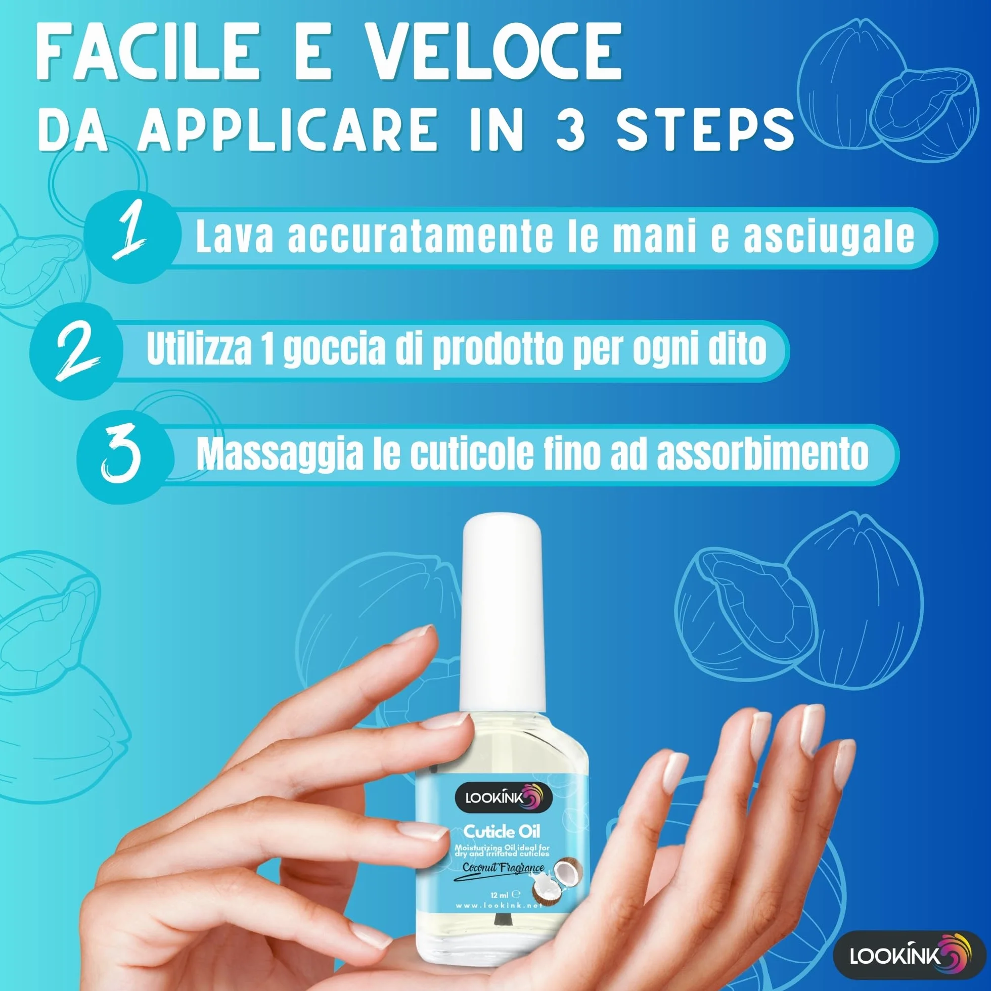 Olio Cuticole Unghie Professionale 12 ml, Fragranza Cocco, Idratante e Nutriente per Cuticole di Mani e Piedi