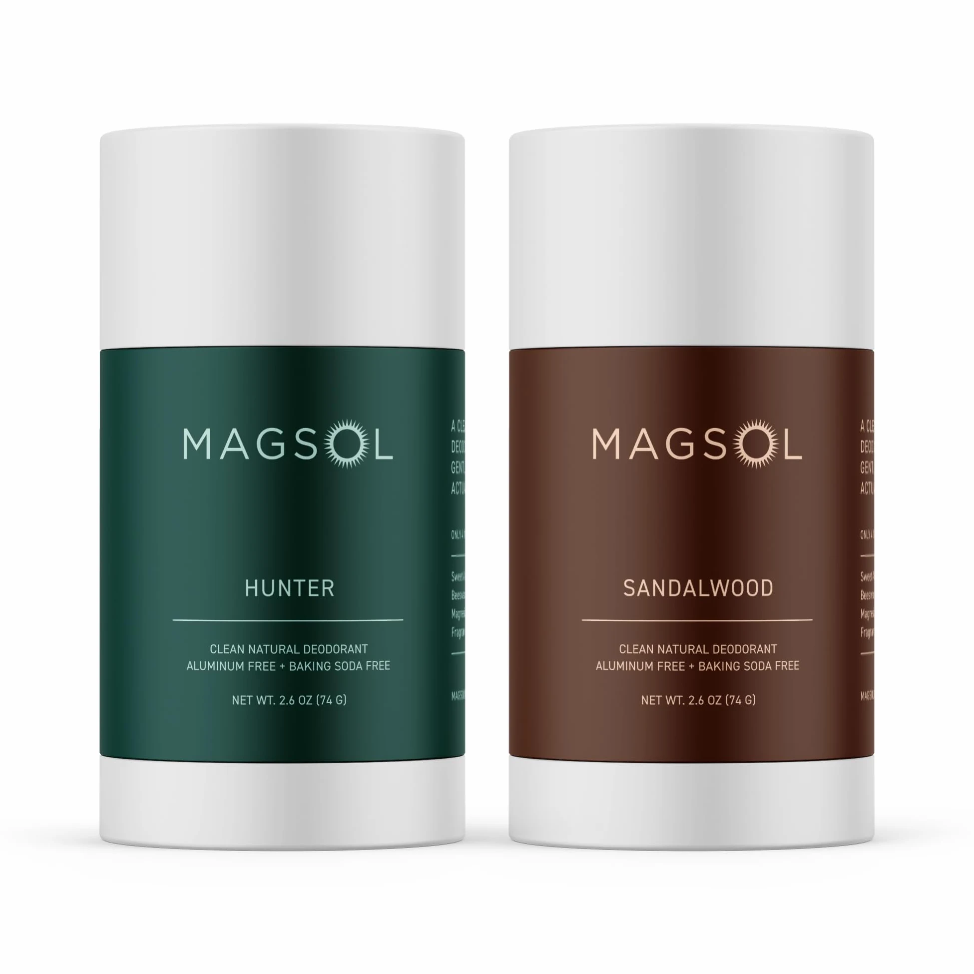 MagSol Organics Deodorante naturale da uomo, senza alluminio, 4 ingredienti totali, confezione da 2 (Sandalwood & Hunter)