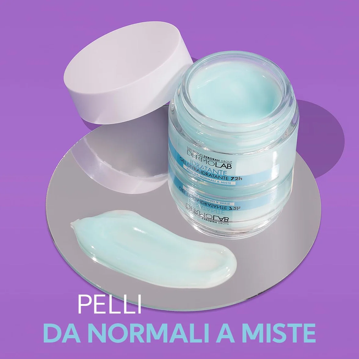 Dermolab - Crema Viso Idratante Gel 72H per Pelle Normale e Mista con Pool di Acido Ialuronico, Effetto Rimpolpante, Protegge la Cute con un'Azione Antiossidante, 50 ml