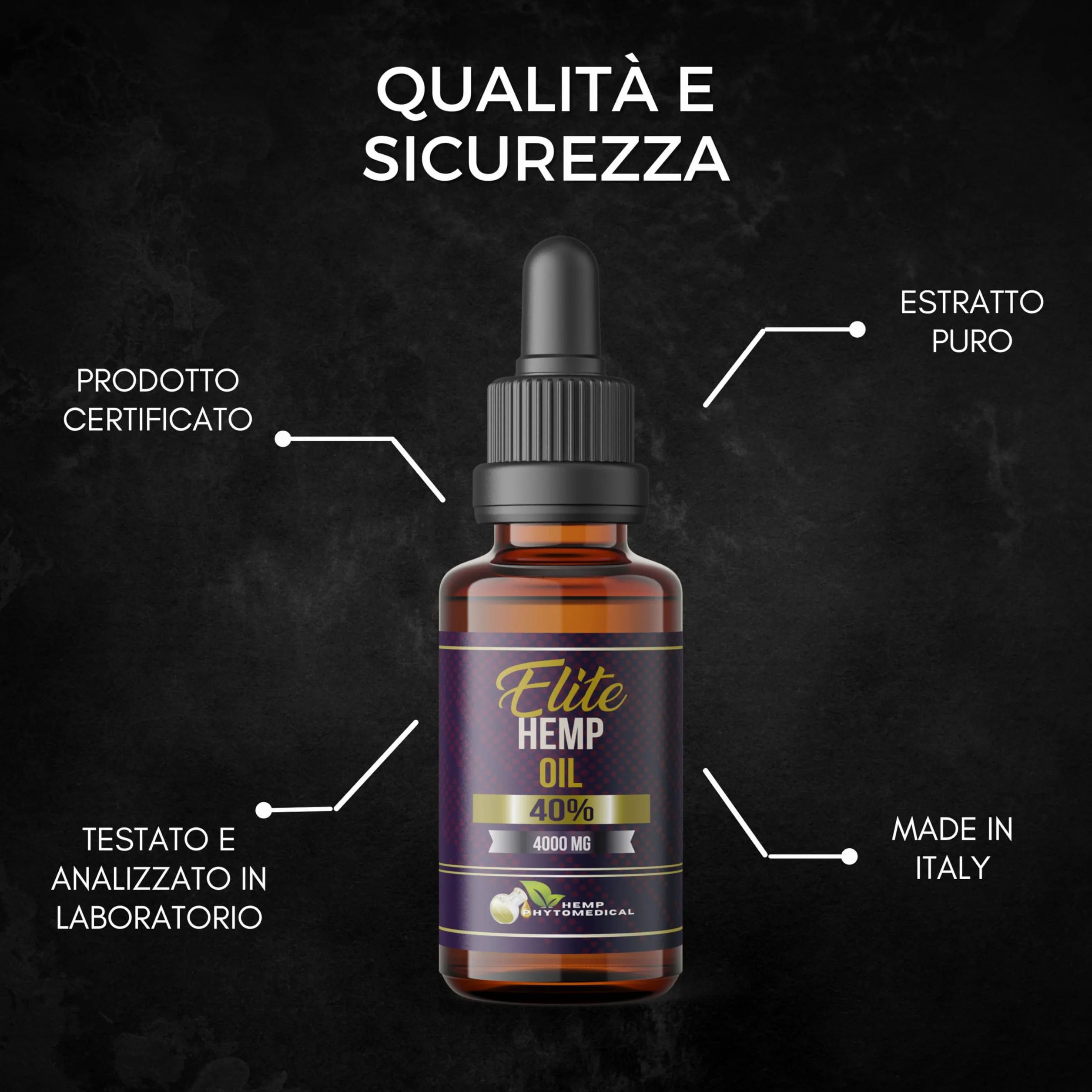 Elite Hemp Oil 40% HEMP PHYTOMEDICAL Olio di Canapa Certificato ad Alta Concentrazione