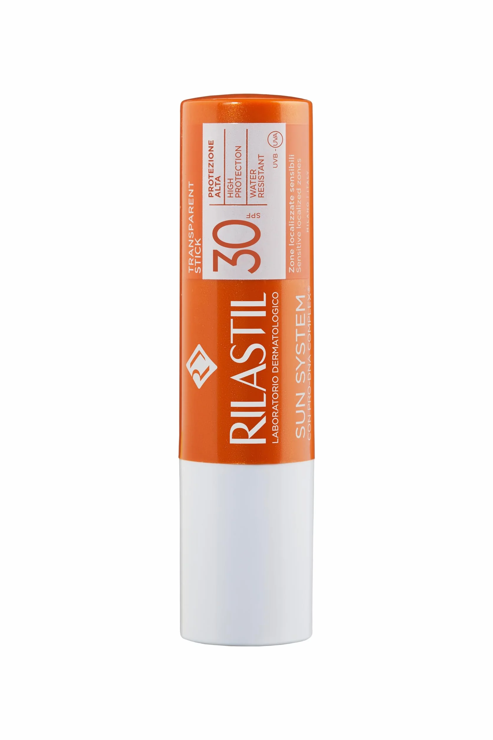 Rilastil Sun system Stick Solare Transparente SPF 30 per Zone Sensibili, Protezione Alta, Resistente all' Acqua, 4ml