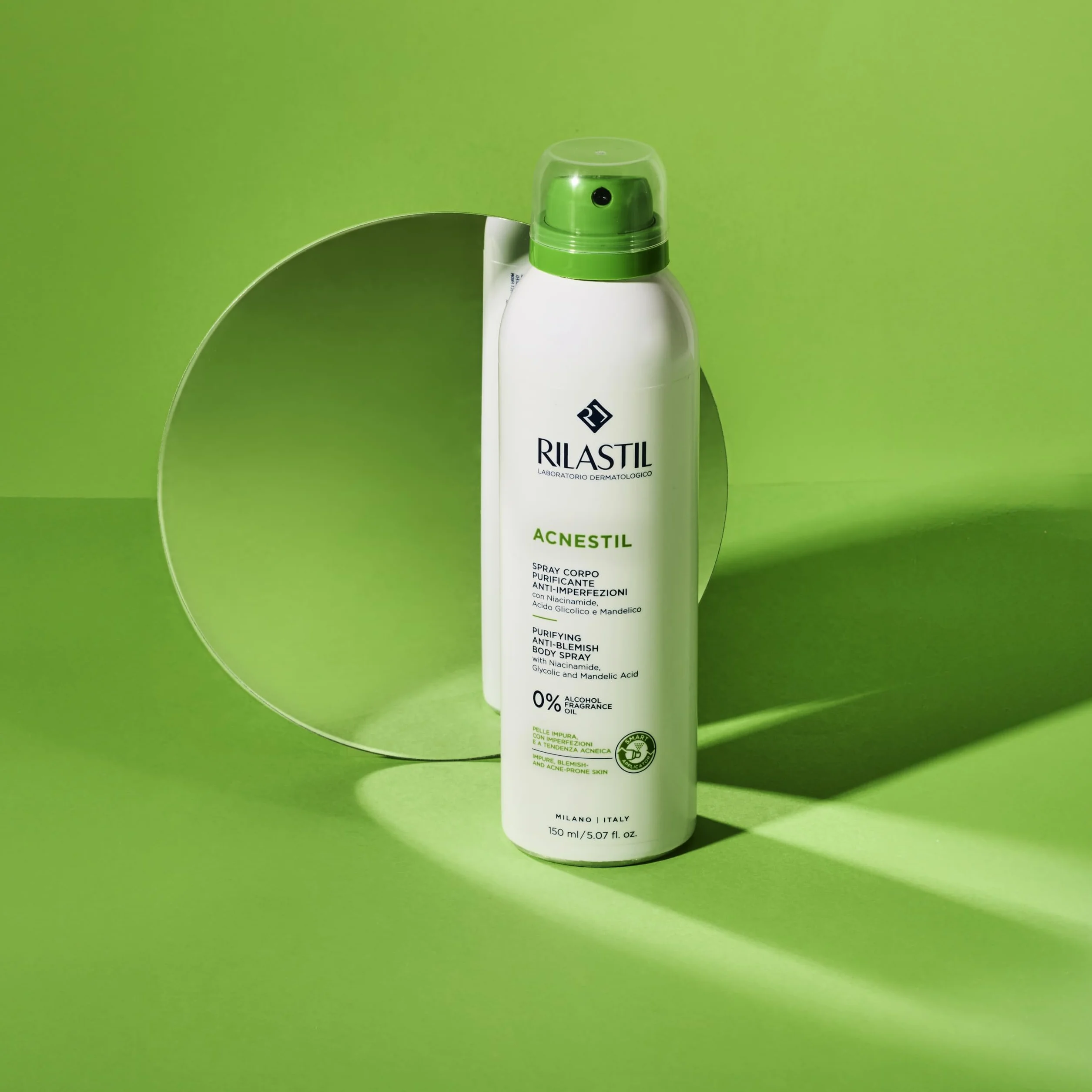 Rilastil Acnestil Spray Corpo Purificante e Anti-imperfezioni, Sebonormalizzante, Lenitivo con Niacinamide, Acido Glicolico e Acido Mandelico, 150 ml