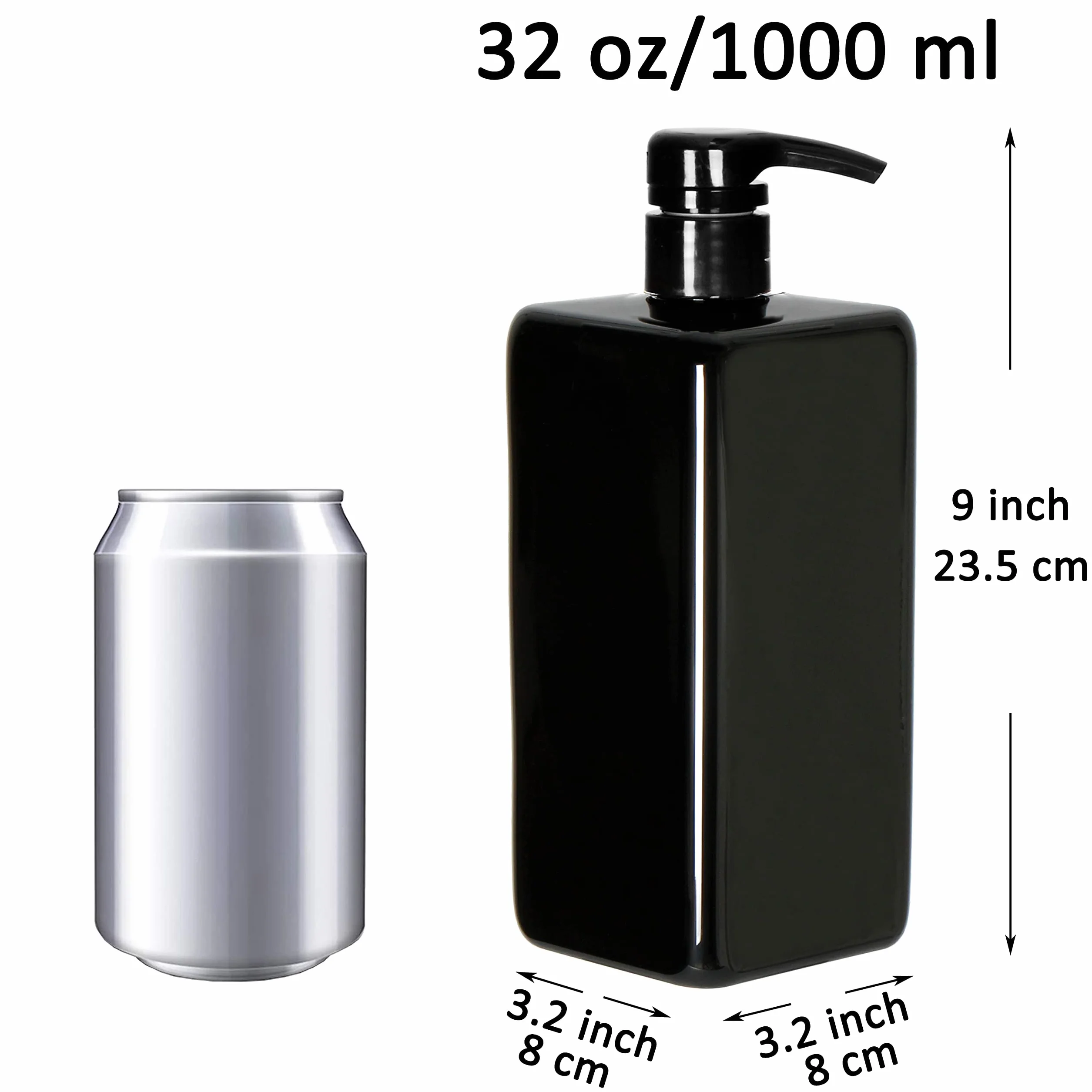 Youngever 3 Pacchi 1000ML Bottiglie a Pompa in Plastica, Bottiglie a Pompa in Plastica Quadrate Ricaricabili per L'erogazione di Lozioni, Shampoo e Altro (Nero)