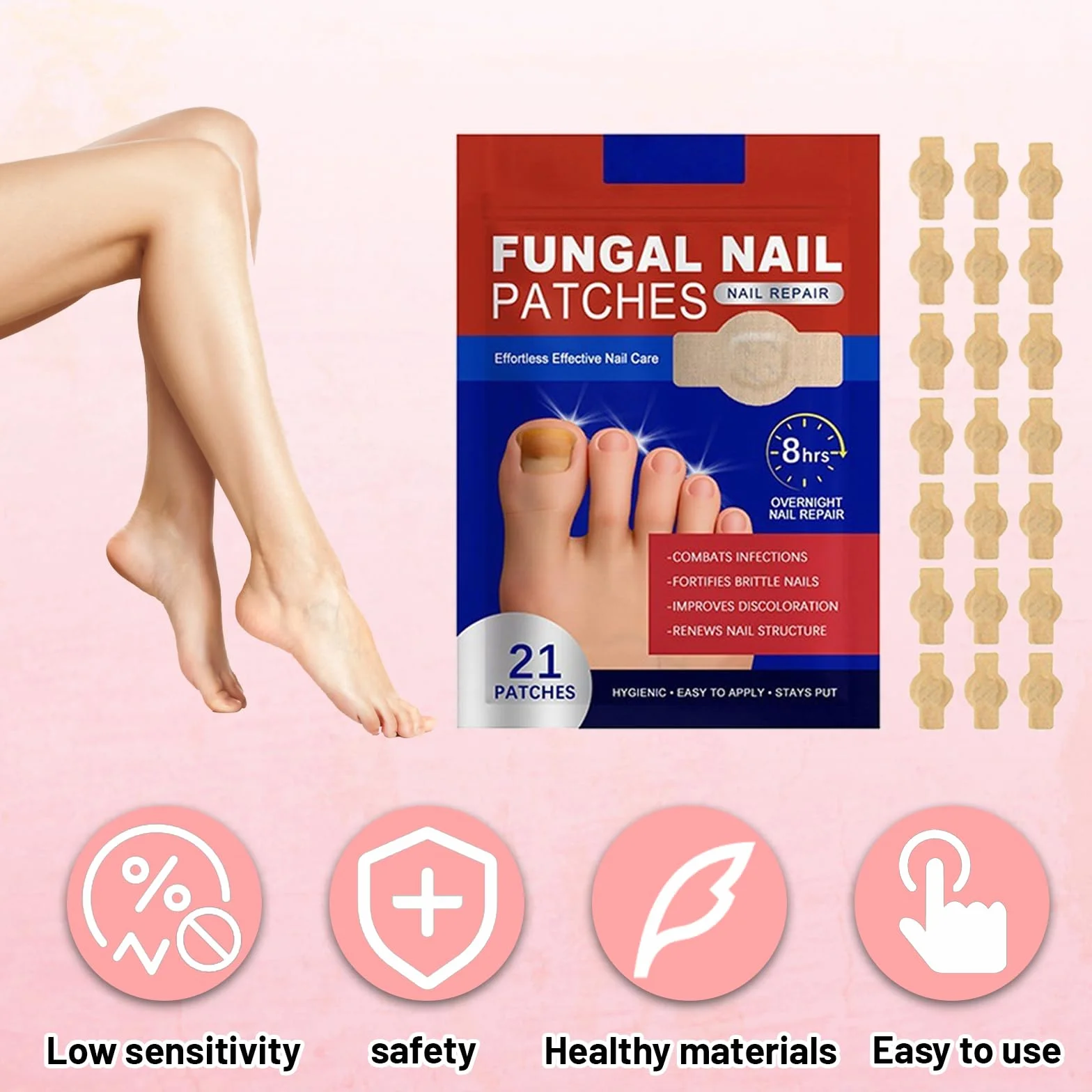 EIHI 42 Pezzi Fungal Nail Patches,Per Trattamento Fungine delle Unghie,Riparazione delle Unghie dei Piedi, Trattamento Antifungino per Unghie,Delicato e Idratante,Unisex（B）