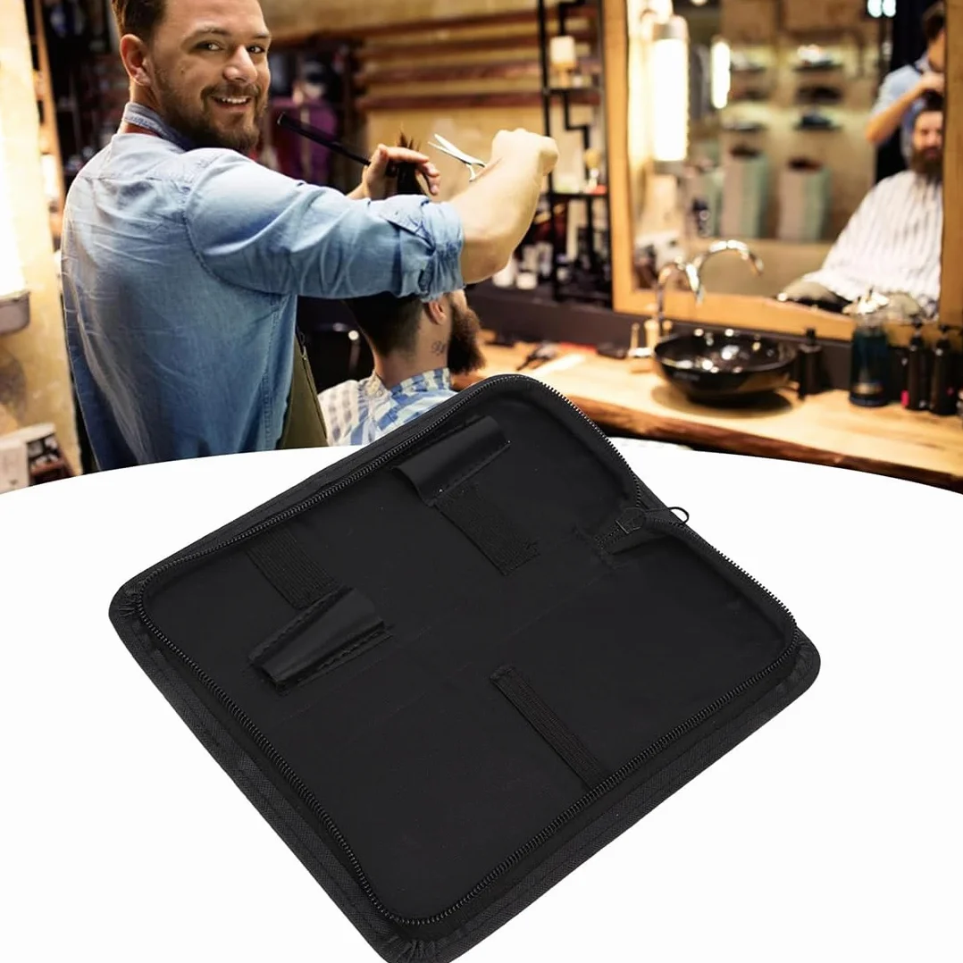 Borsa Professionale per Forbici da Barbiere, Borsa da Parrucchiere in Pelle con Cerniera, Fondina per Attrezzi da Barbiere Nera