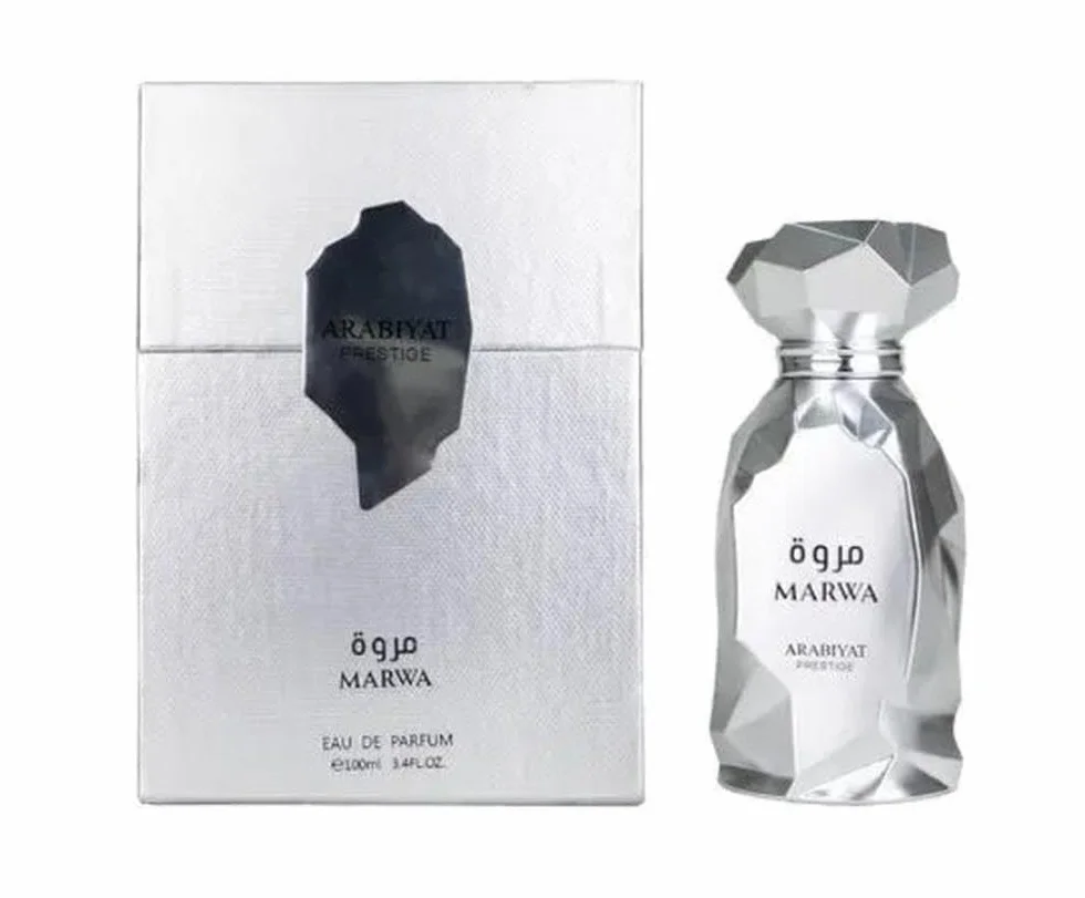 Arabiyat Prestige Marwa Eau de Parfum, 100 ml, argento, profumo da uomo, senza imballaggio, solo in sacchetto, prodotto negli Emirati Arabi Uniti
