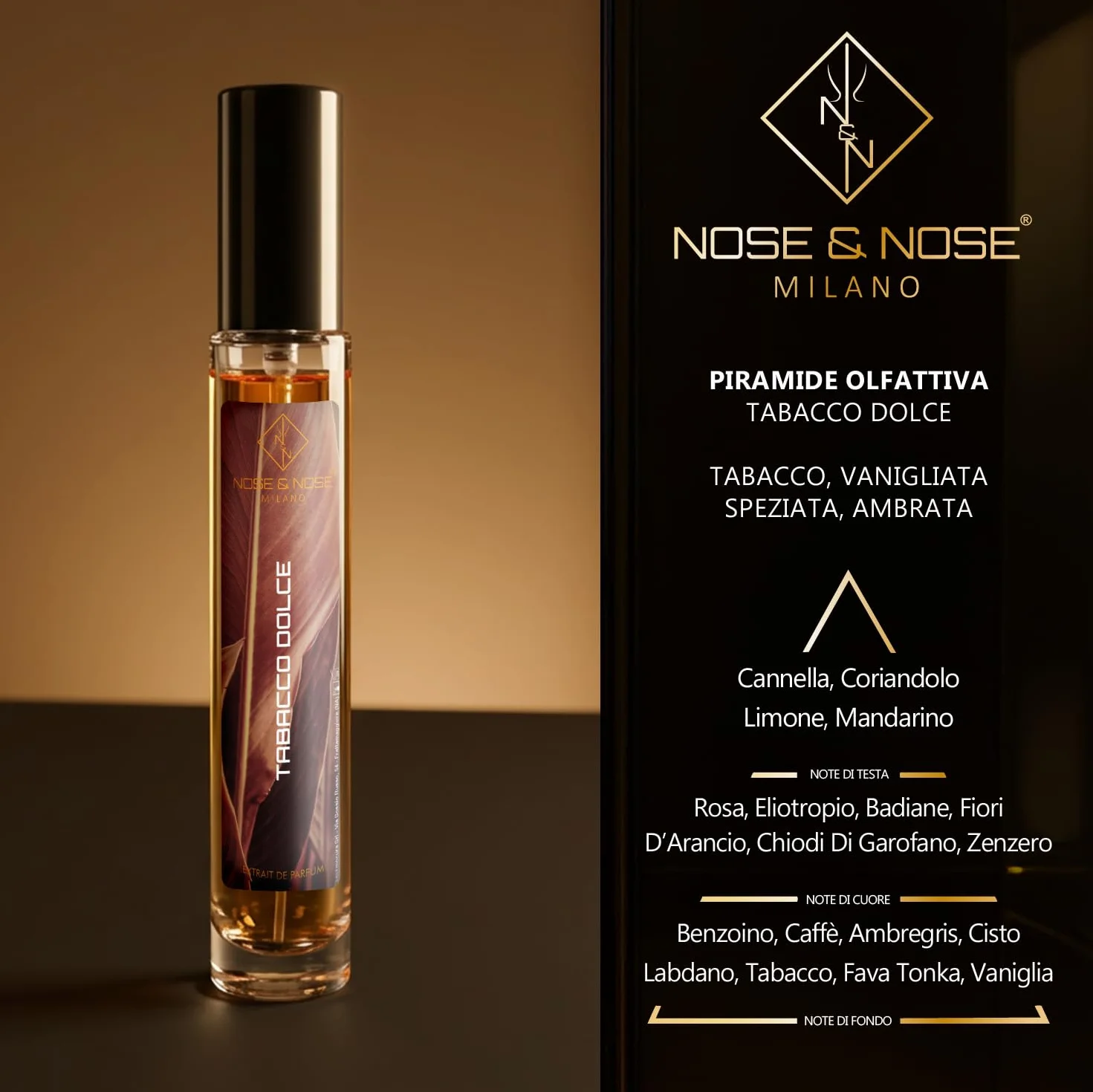 NOSE & NOSE MILANO Tabacco Dolce Profumo Unisex Extrait de Parfum Equivalente e Ispirato Tobacco Vanille - Profumo di Lunga Durata e persistente, Fragranza Intensa con 30% di Essenza Pura 100 ml