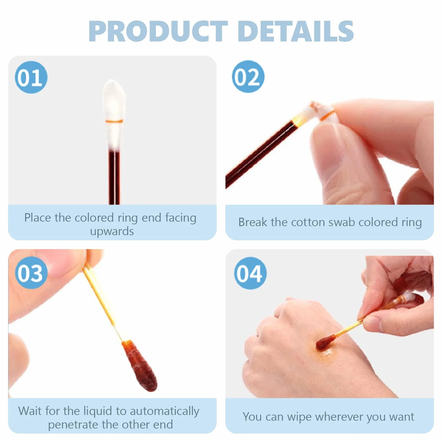 100 Pcs Monouso Cotone Tampone Iodoforo, Cotone Stick Iodio, Tampone di Disinfezione Della Pelle con Iodoforo per la Casa Ospedaliera