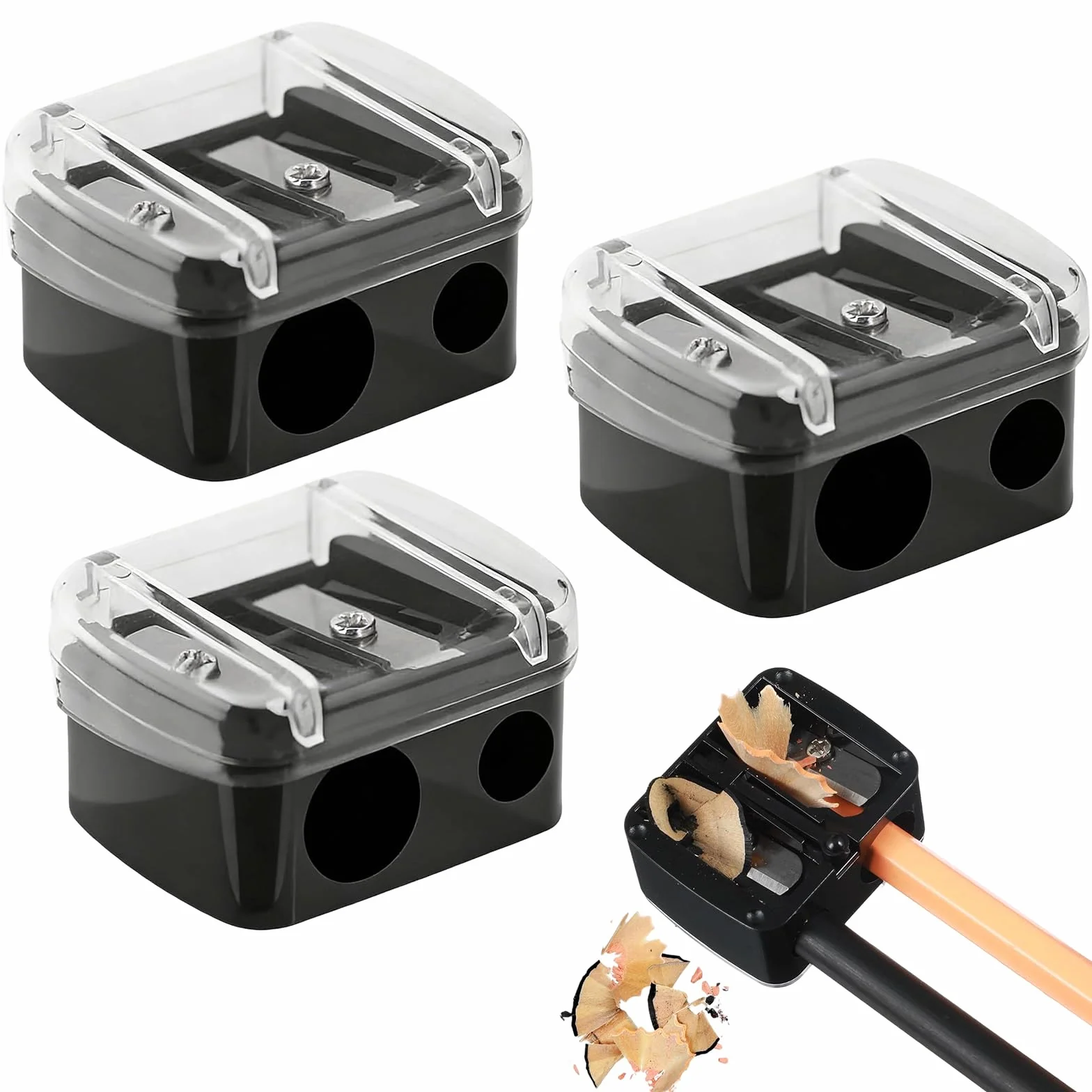 3 pezzi temperamatite trucco, Temperino Matita Occhi Doppio, Temperino Universale per Trucco, accessorio make-up, per Sopracciglia, Matite Labbra, Eyeliner (Nero)
