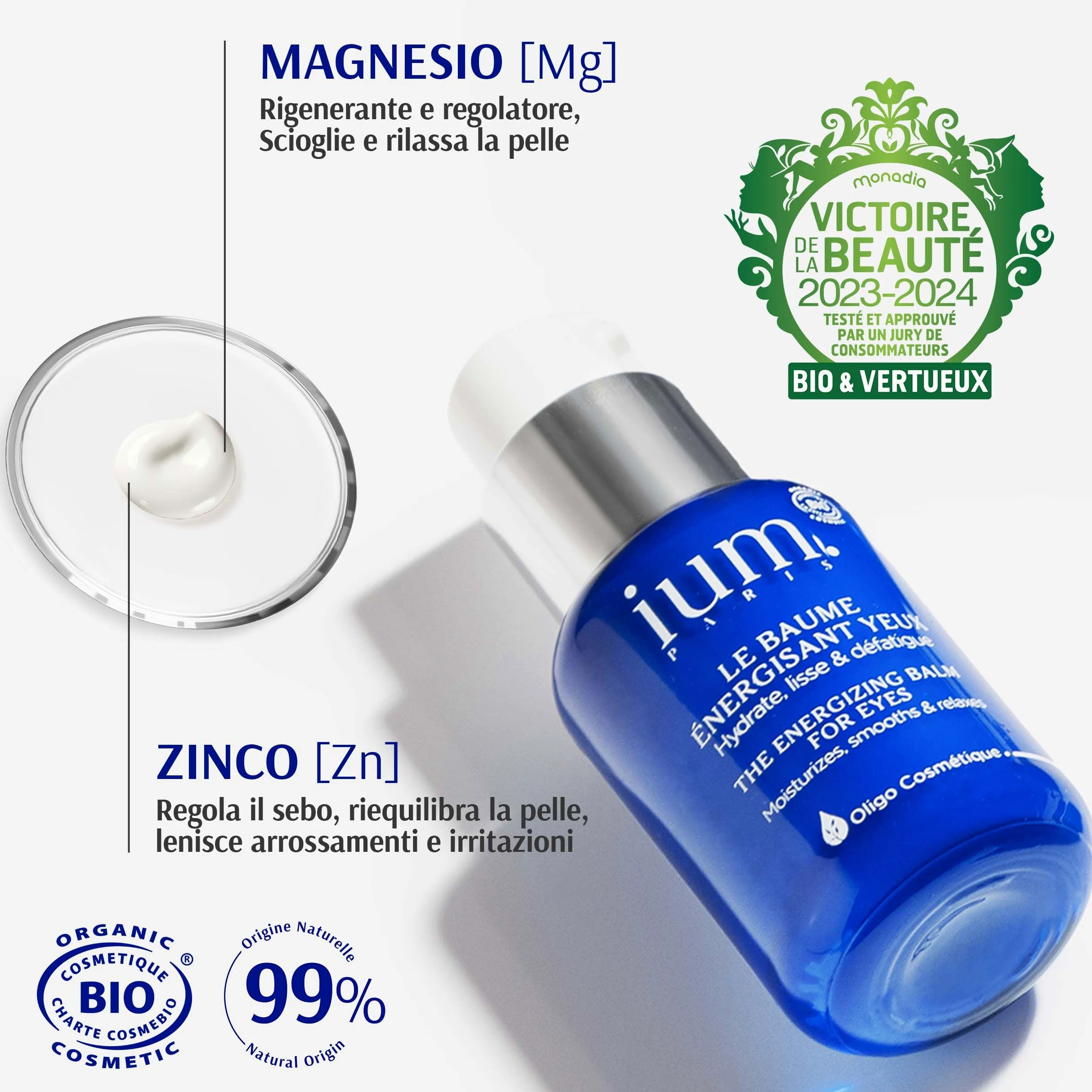 Crema Contorno Occhi Antirughe - Balsamo Energizzante Arricchito con Magnesio e Zinco Naturali - Crema Occhiaie Donna e Anti Borse Occhi Sotto Gli - Bio, Vegano - 30ml