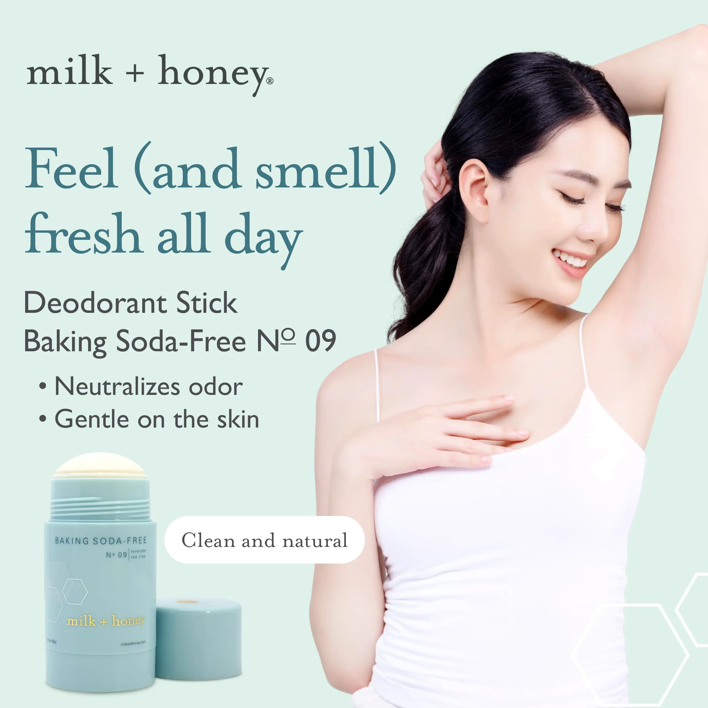 milk + honey Baking Soda Free, Deodorante senza alluminio, n. 09, con lavanda e oli per tè, deodorante naturale per donne e uomini, 3,0 Oz