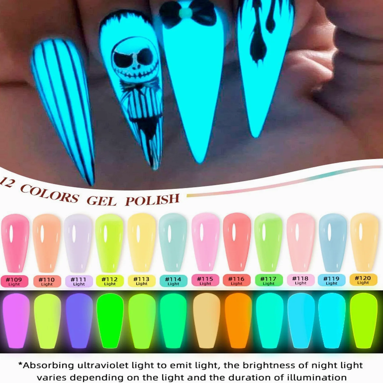 Smalto gel luminoso 12 Pezzi Luminosi Durevoli Portatili | Gel Unghie con Effetto Luminoso Brillante da Donna Forniture Manicure Glow per Donne Ragazze Beauty Lovers Studenti Saloni