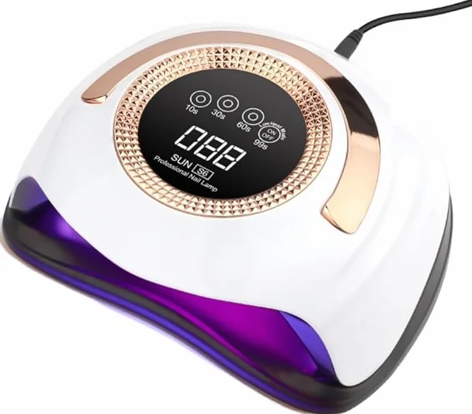 Lampada UV LED per unghie, 268W Luce di polimerizzazione rapida per unghie con 66 LED Sensore automatico, Manico portatile per unghie, 5 impostazioni di timer, spazio più grande (02#Oro)