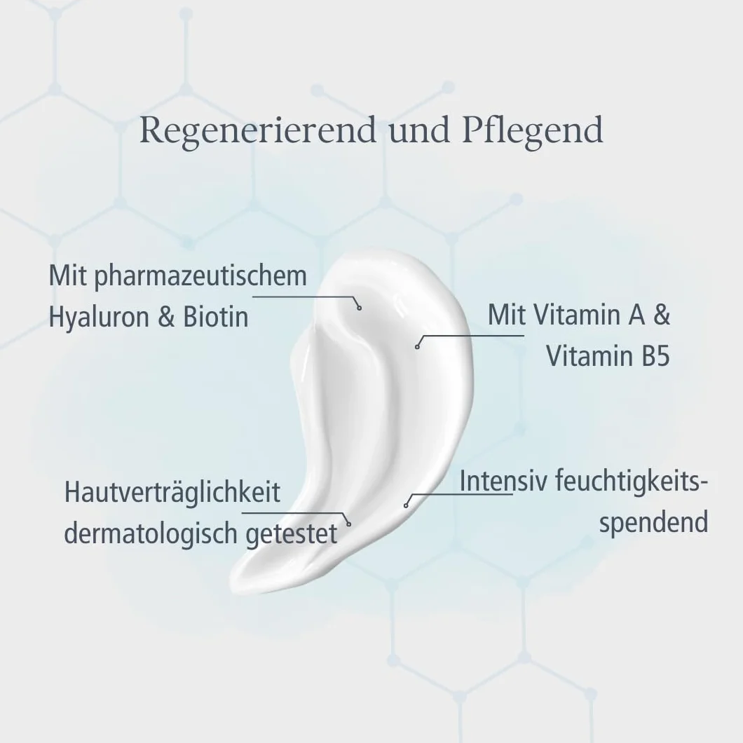 Hyaluron crema mani. Pelle secca e screpolata cuticole unghie. Acido ialuronico, biotina, vitamina A e provitamina B5 idrata la pelle secca di mani e cuticole non unge. Crema Vegana 50ml