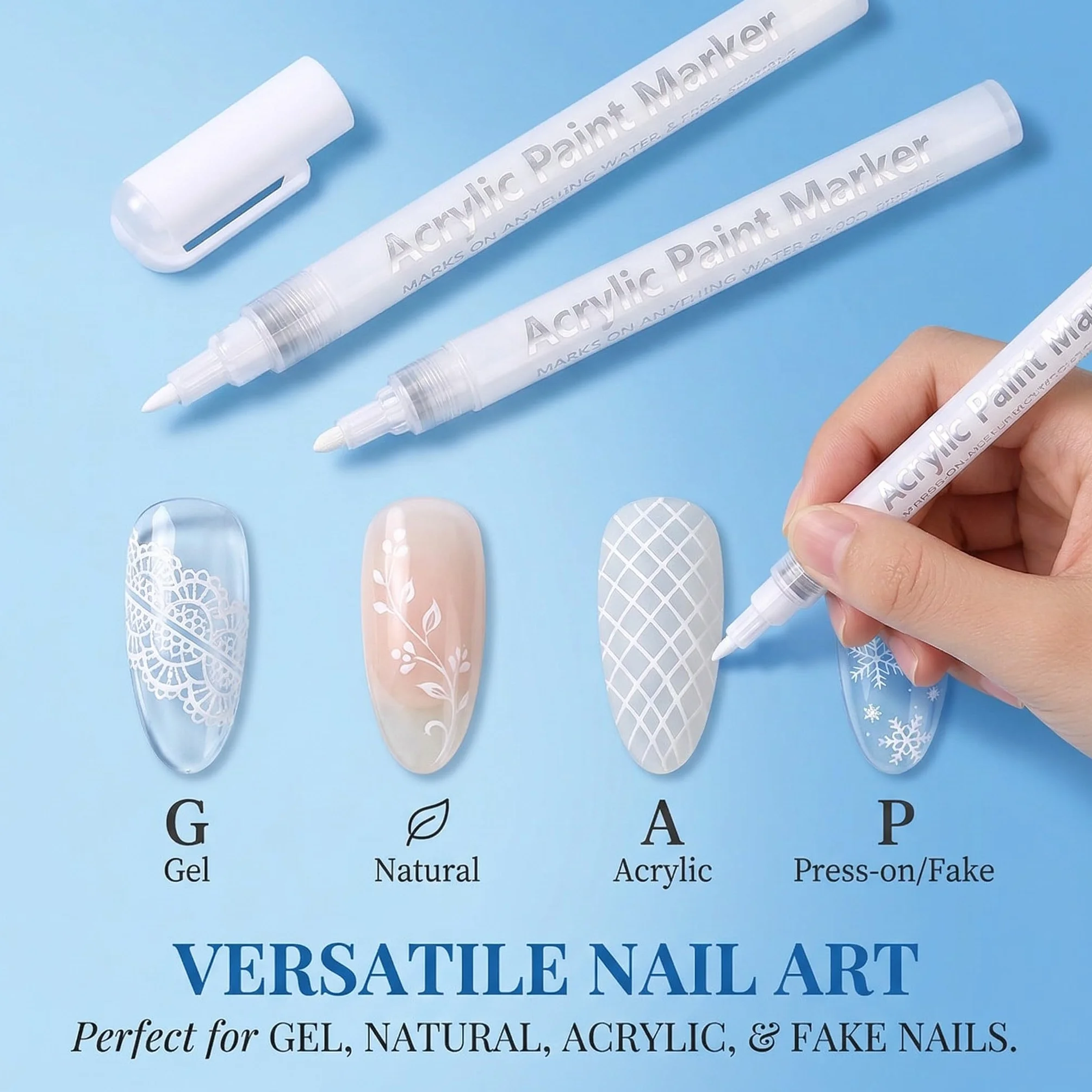 2 Pezzi French Nails - Penna Bianca Per Unghie Creativa, Set Di Unghie In Gel E Manicure, Penna Francese Di Precisione Per Nail Art