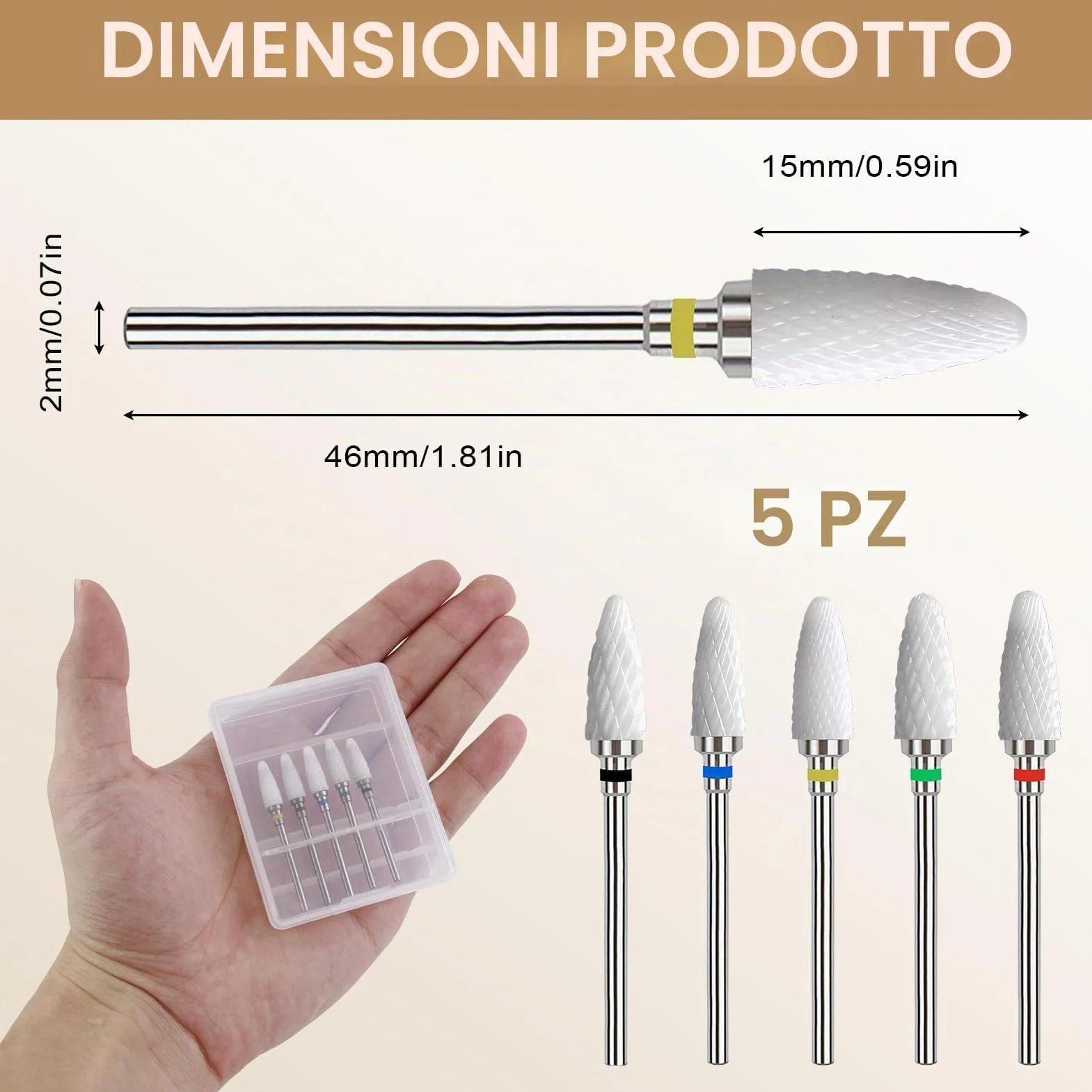 Ceramica Fresa Unghie 5 Punte Rimozione Gel Manicure Elettrico Accessori Professionali 3/32 Pollici