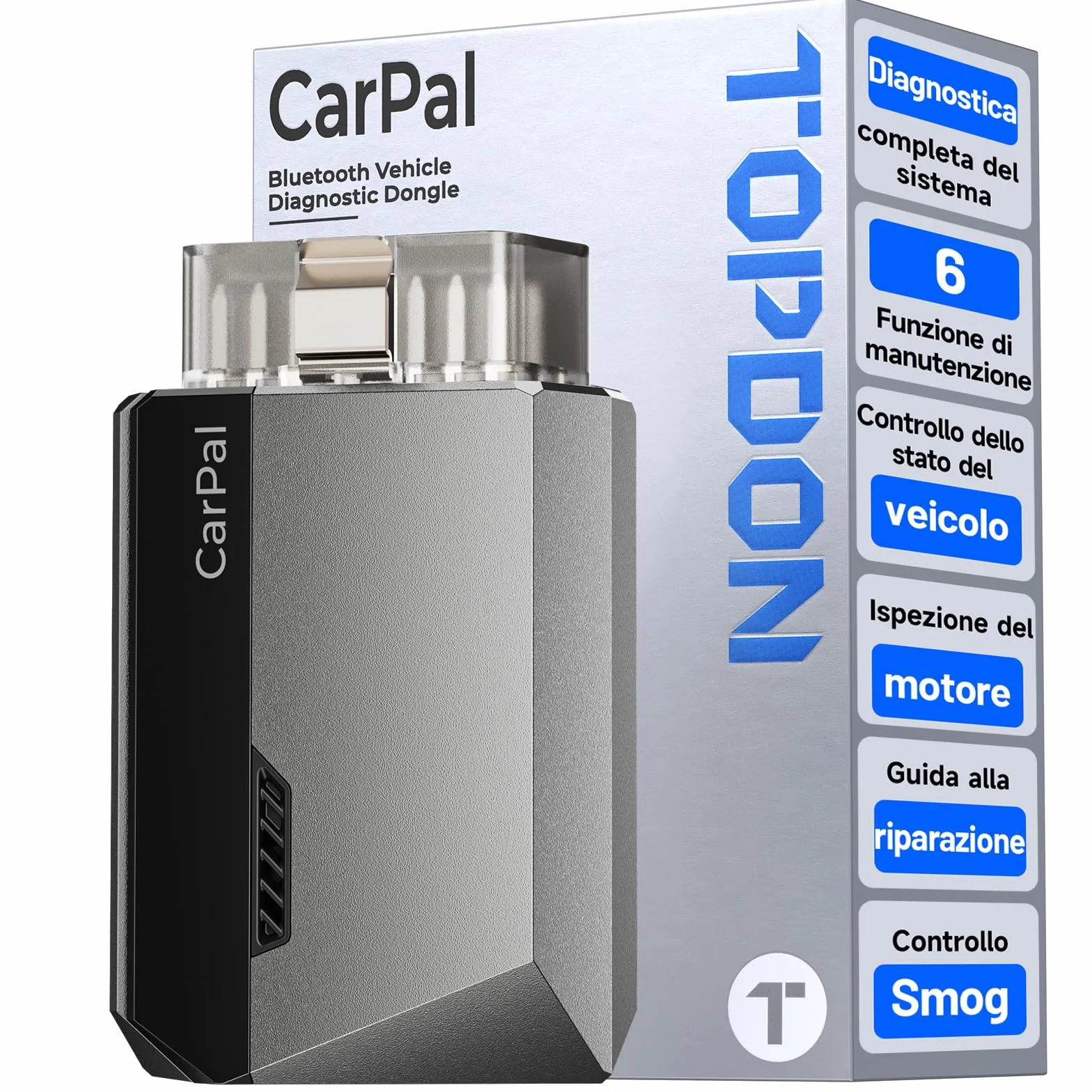 TOPDON CarPal-A OBD2 Auto Diagnostica, Bluetooth Diagnosi Auto Professionale in Italiano, 6 Servizi di Reset, AutoVIN, Ispezione Motore, Controllo Smog, Guida alle Riparazioni