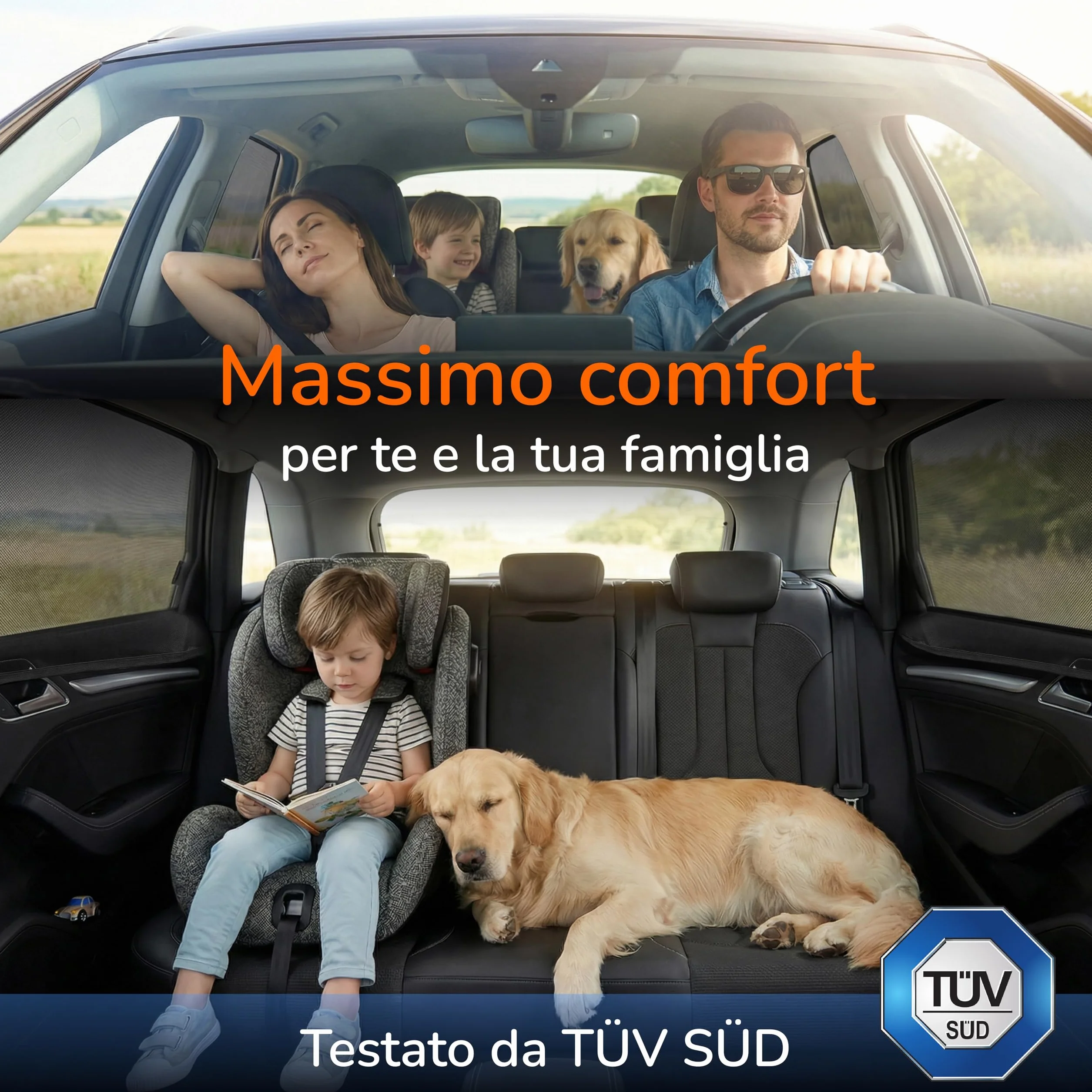 Parasole Auto per Bambini con Protezione UV Certificato TÜV UPF 15 Upgrade4cars
