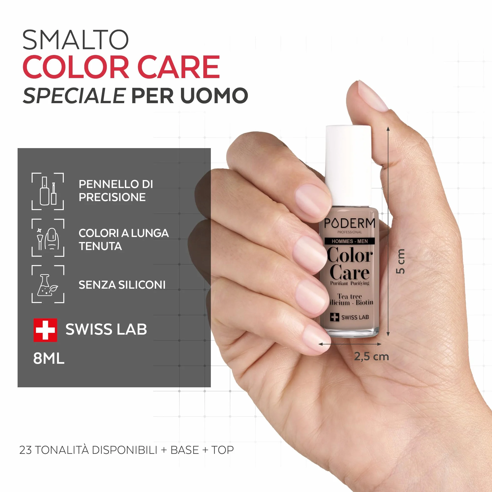 PODERM Smalto Invisibile Color Nude Micosi Unghie Uomo - Tea Tree Corregge Unghie Gialle Marchio Svizzero