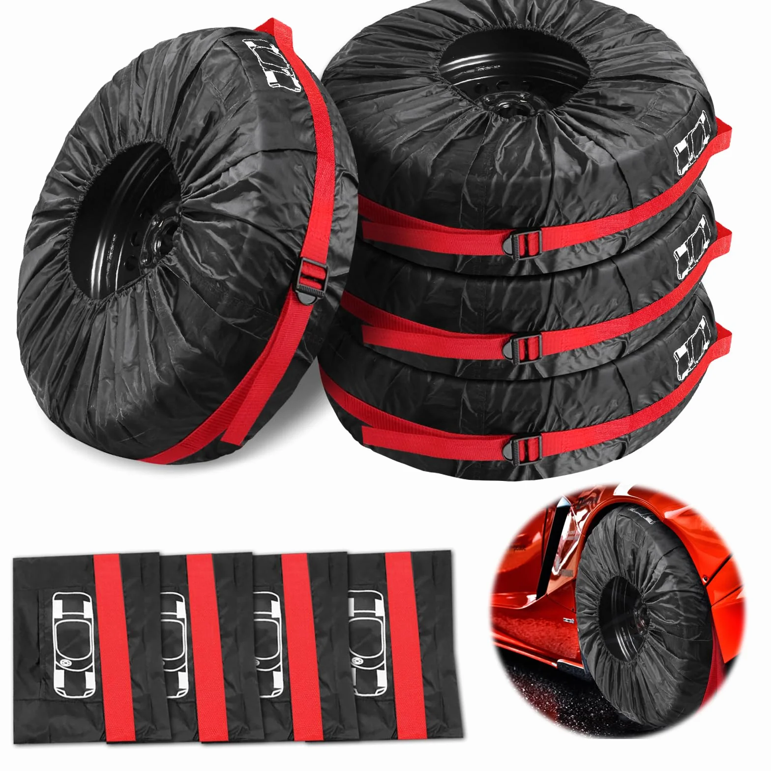 Set di 4 Borse per Pneumatici Auto 18-22 Pollici Copriruota Impermeabile Antipolvere Diametro 80 cm